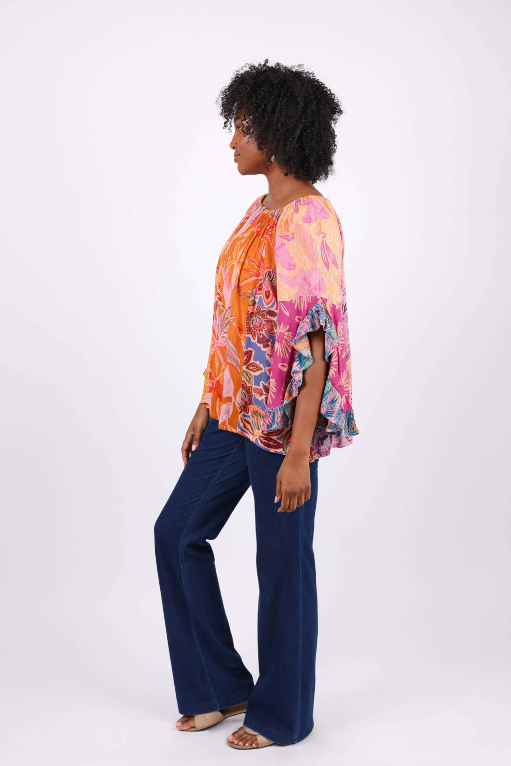 Flair Sleeve Floral Blouse: Rose Meadow Patchwork