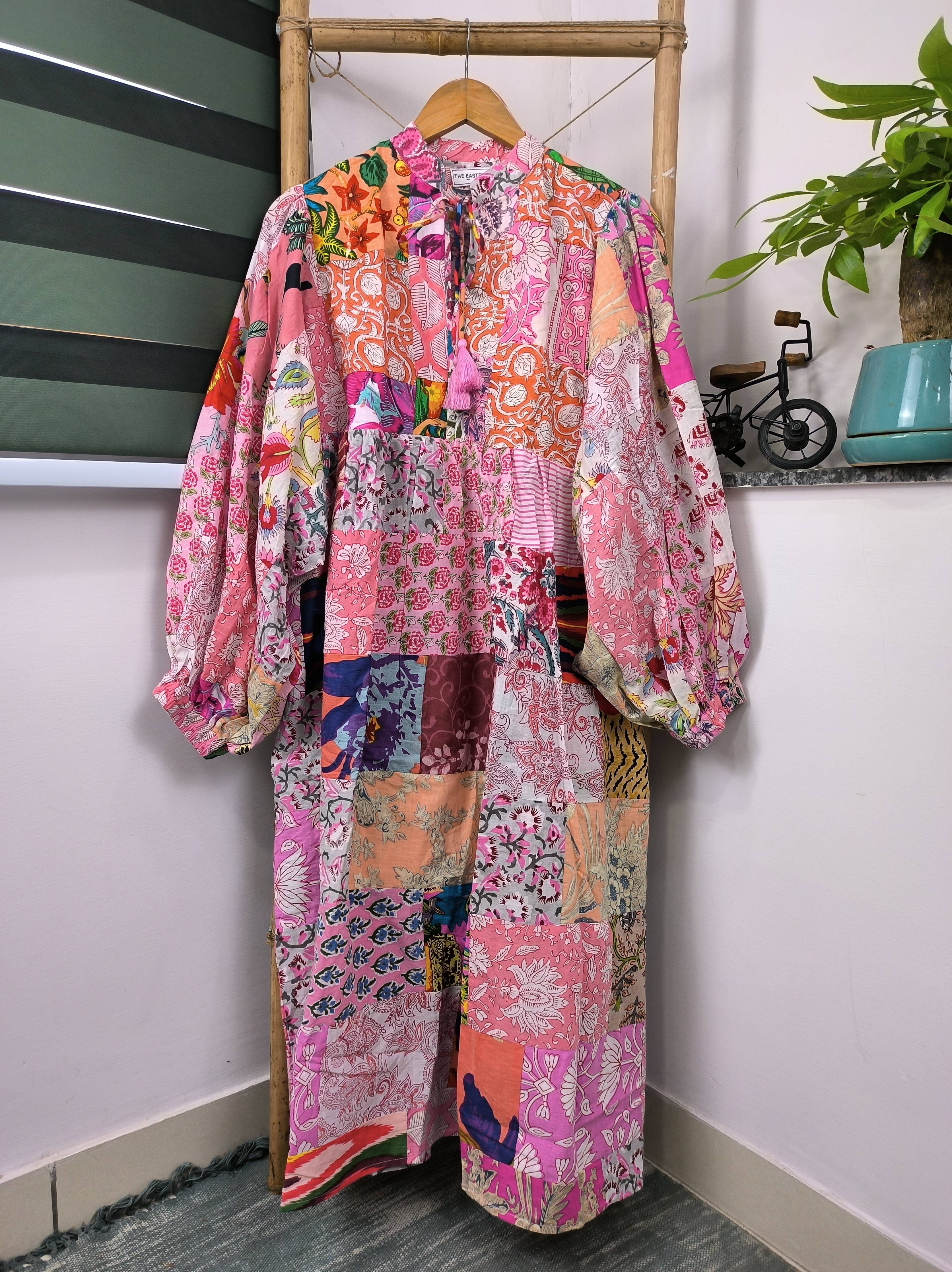 Hand Patchwork Dress - Pink Cotton