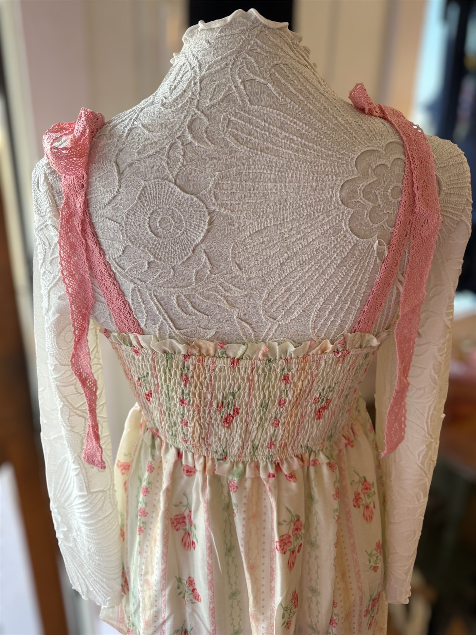 PINK FLORAL PRINTS AND LACE RIBBON STRAPS
