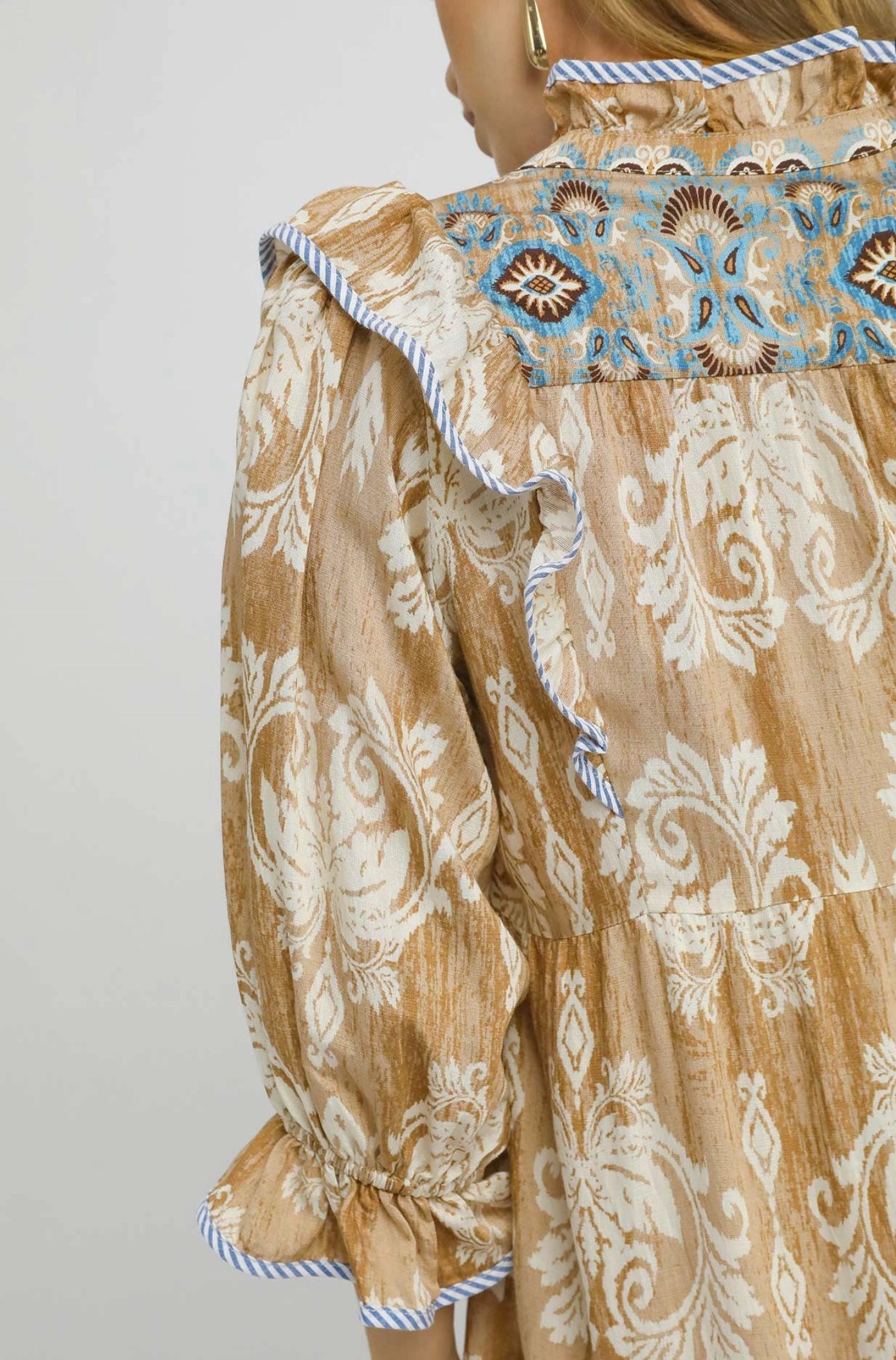 Damask Ruffle Sleeve Dress