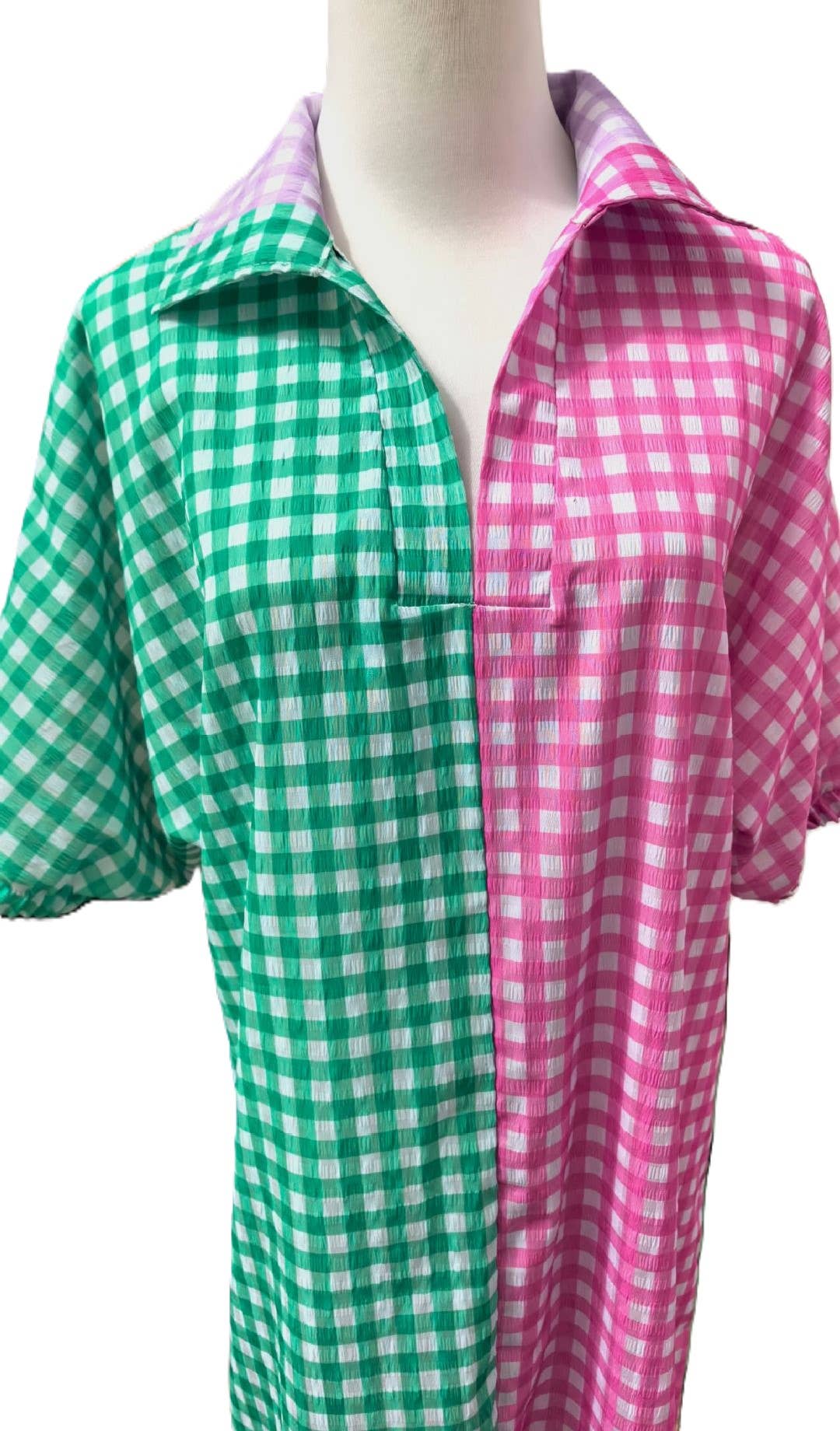 Boho & Party Colorblock Gingham Plaid Shirt Dress