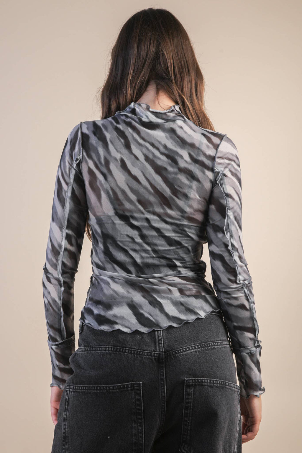 NT12256-Zebra Printed See Thru Fitted Lace Top