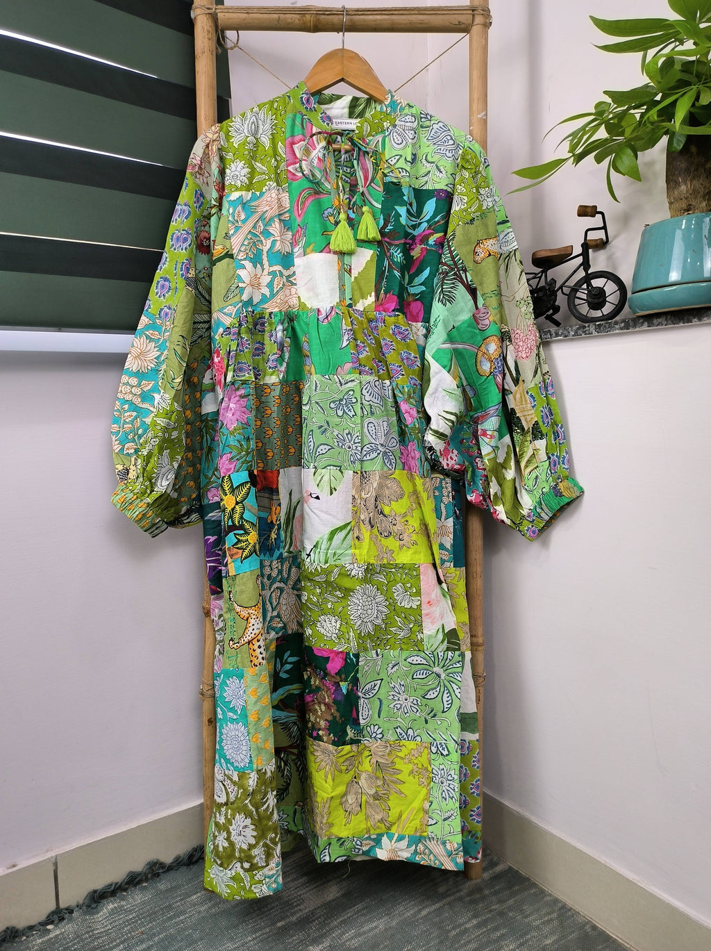 Hand Patchwork Dress - Green Cotton