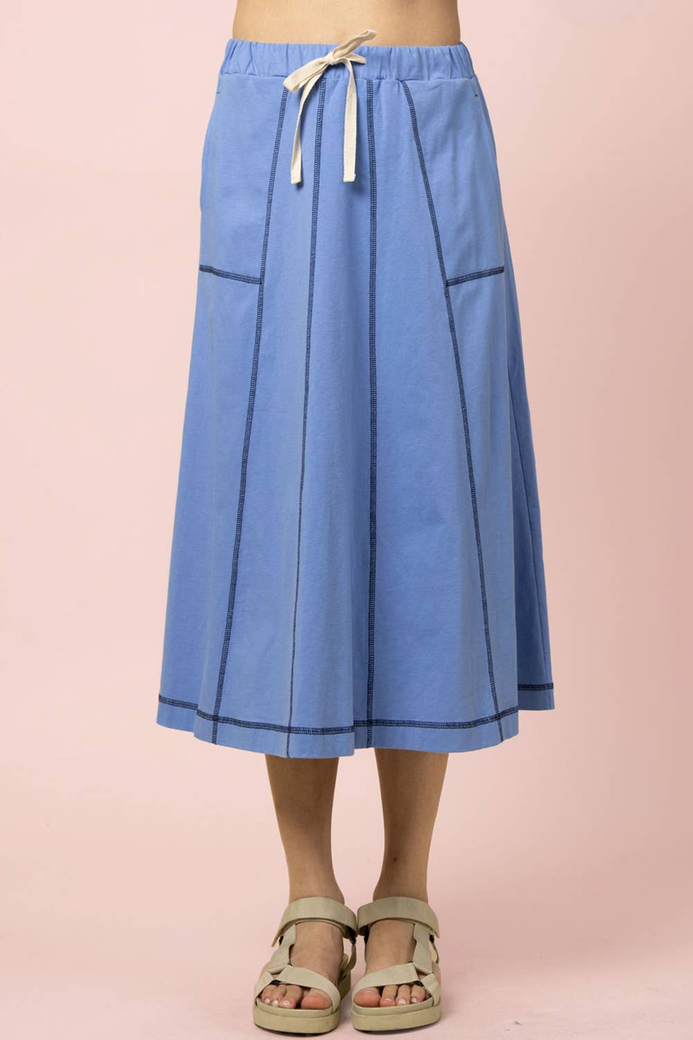 Blue Knit Midi Skirt