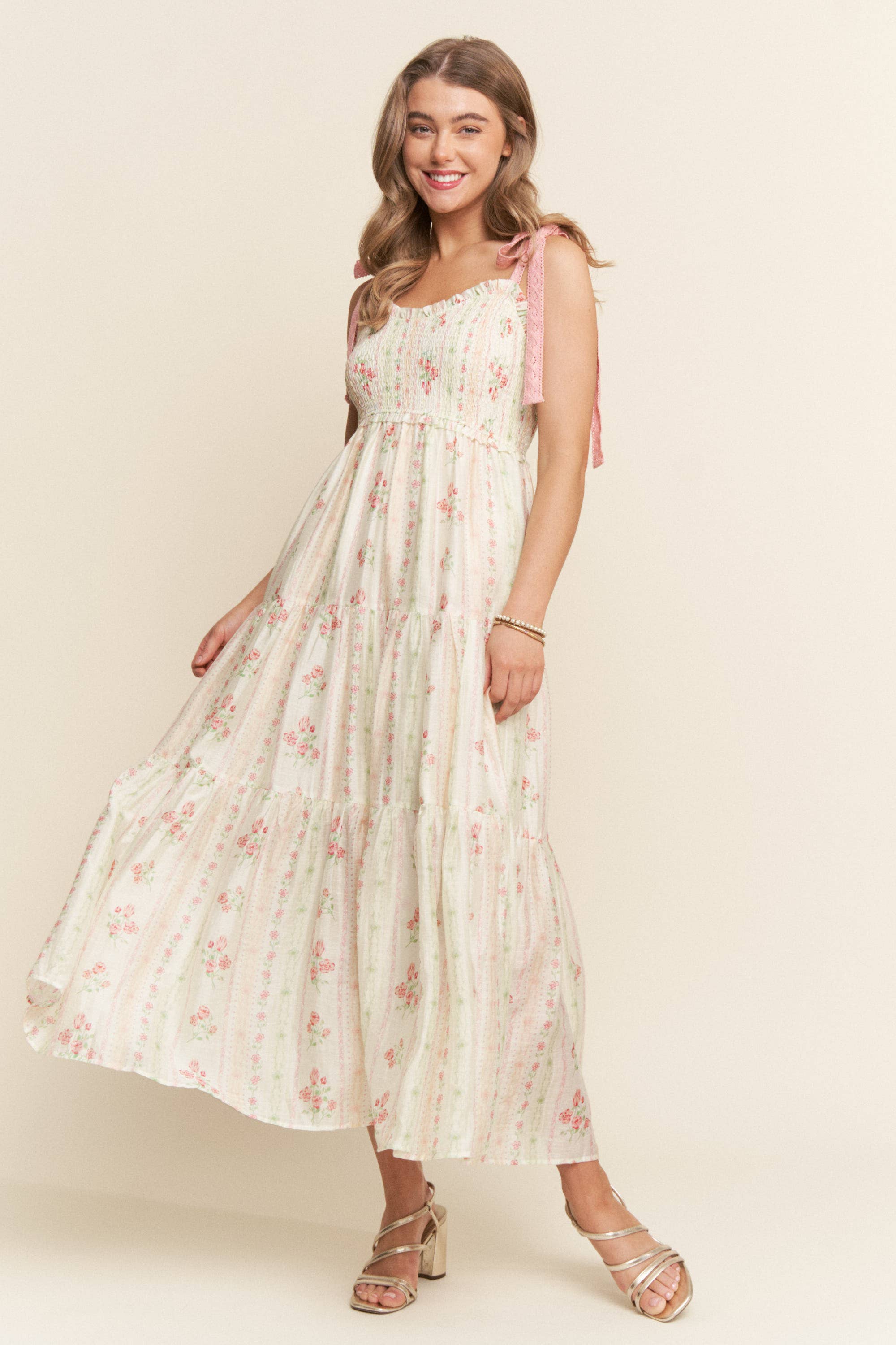 PINK FLORAL PRINTS AND LACE RIBBON STRAPS