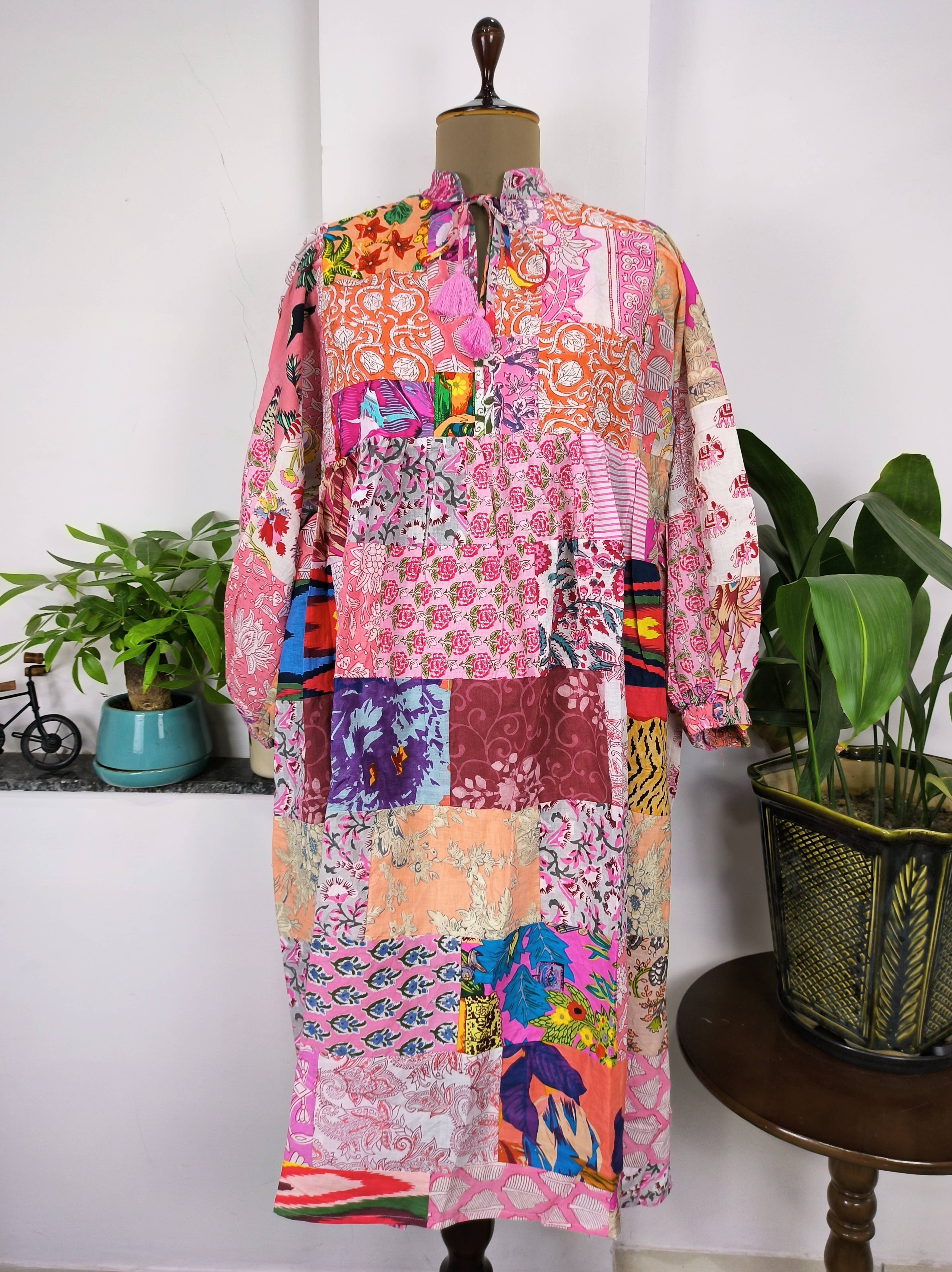 Hand Patchwork Dress - Pink Cotton