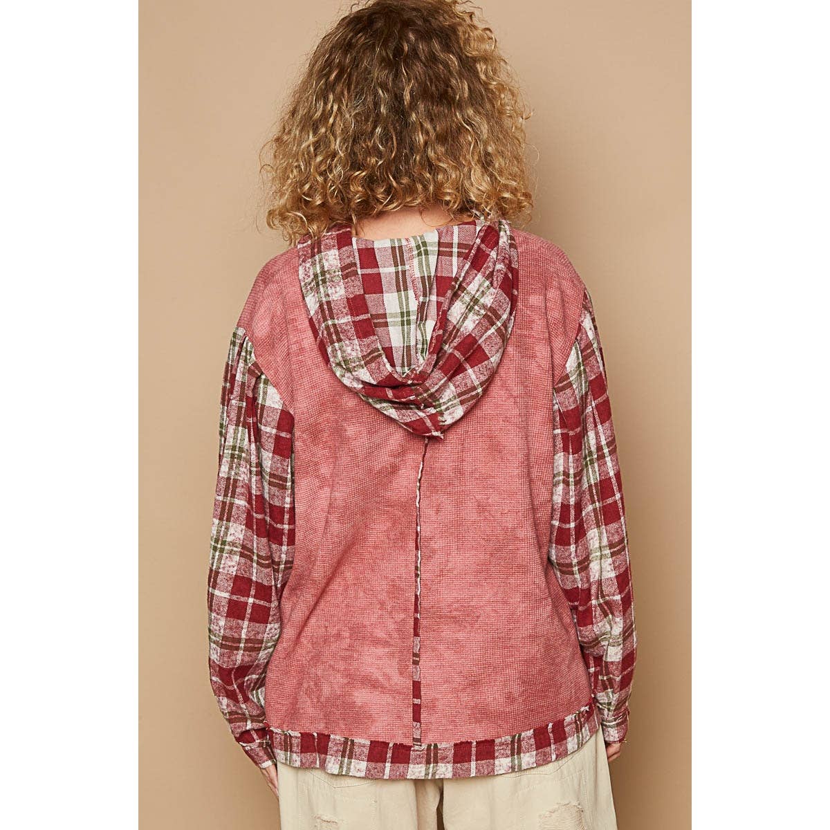 Tie dyed balloon plaid sleeve star patch top *Final Sale*