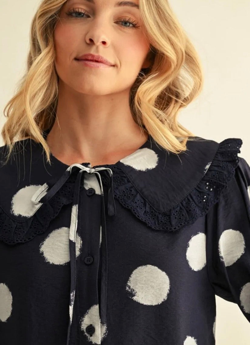 Peter Pan Navy Dot Top
