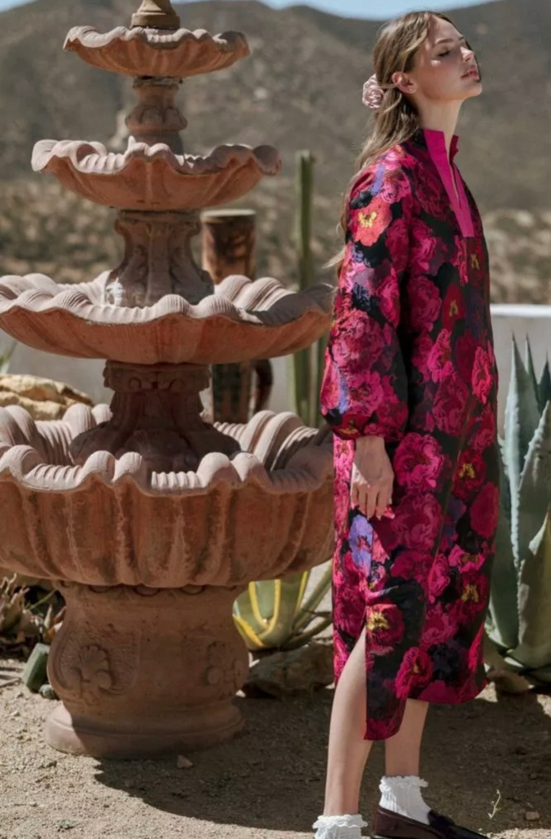 Long Puff Sleeve Floral Dress