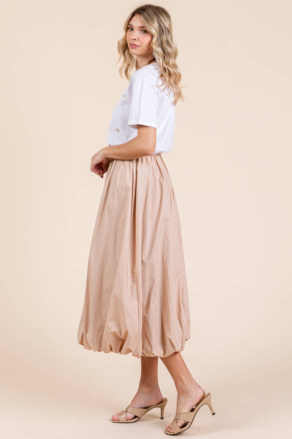 High-Waisted Midi Bubble Skirt