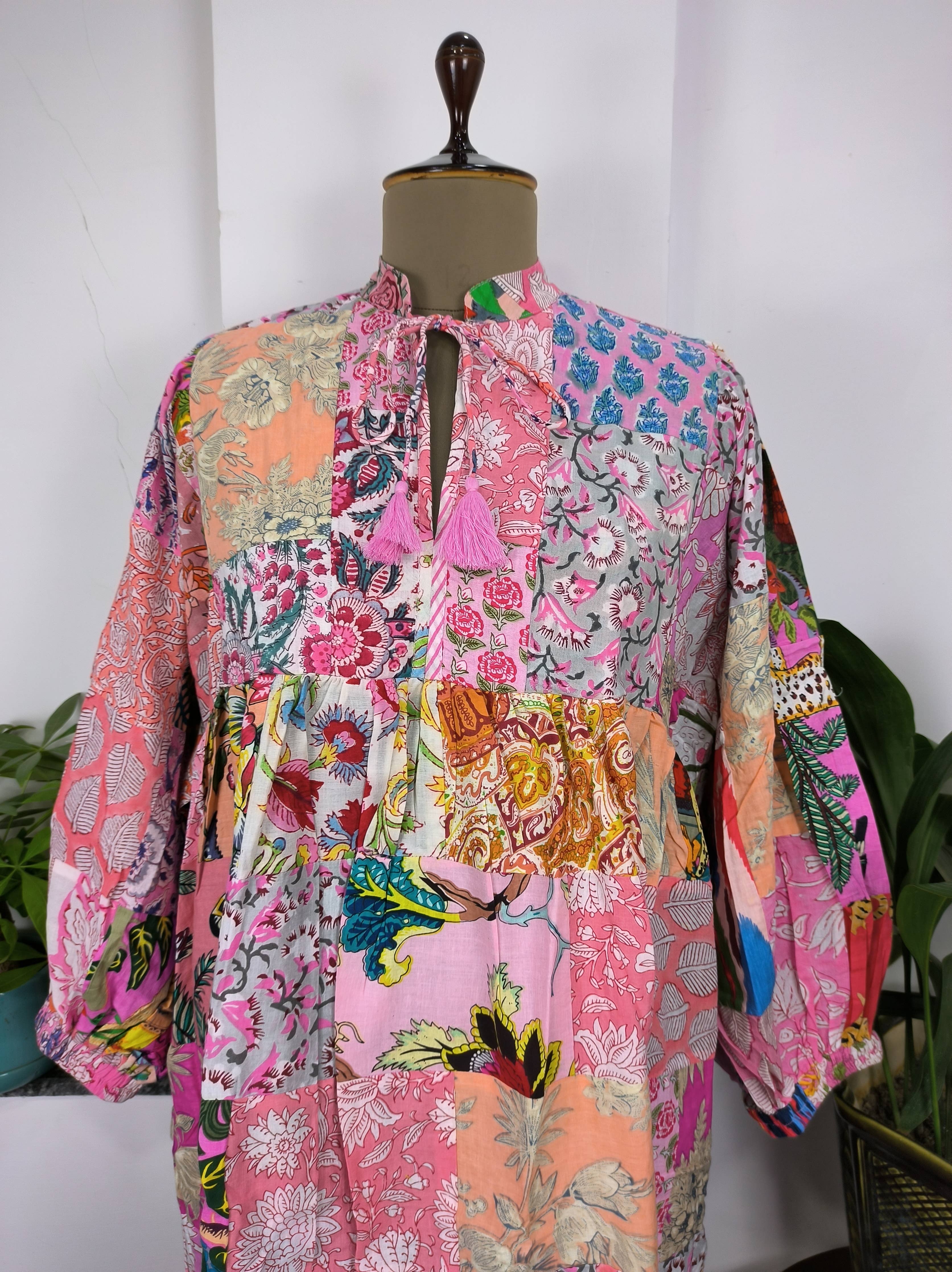 Hand Patchwork Dress - Pink Cotton