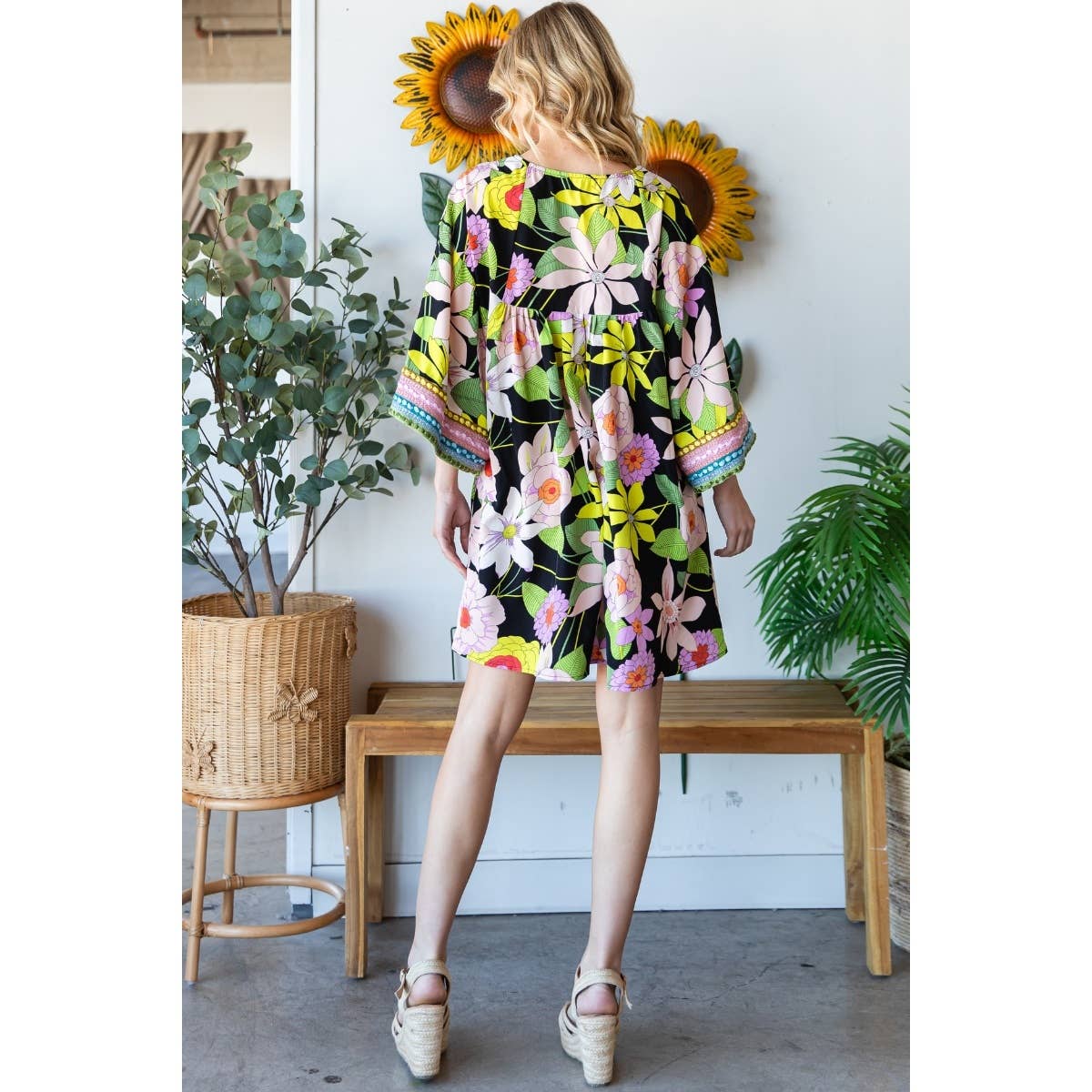 Vintage Big Floral Embroidered Neckline Dress *Final Sale*