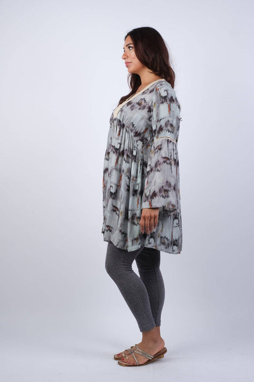Abstract Gray Tunic with Flared Sleeves