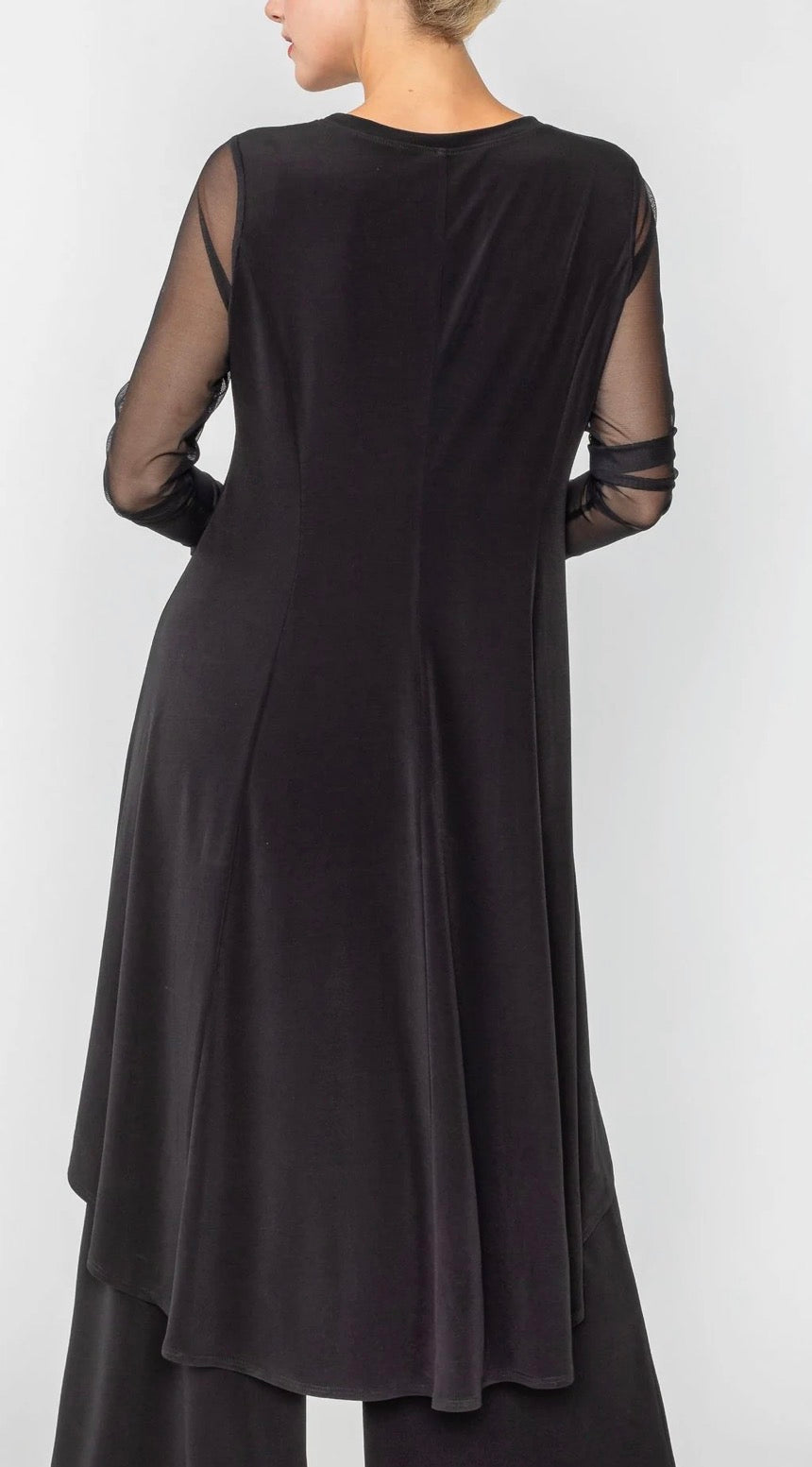 Black Front Overlap See Through Sleeve Top