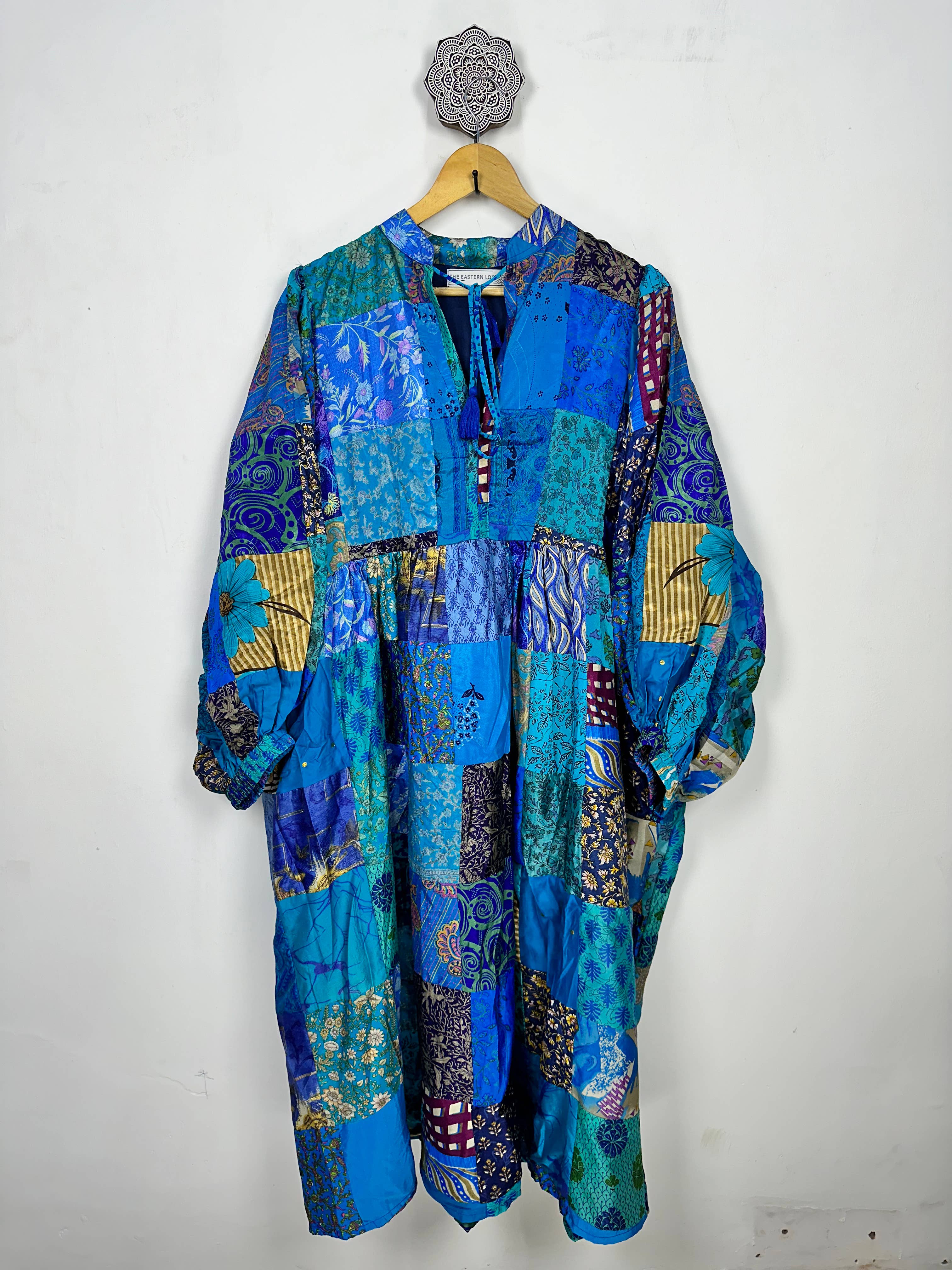 Hand Patchwork Dress - Blue Silk