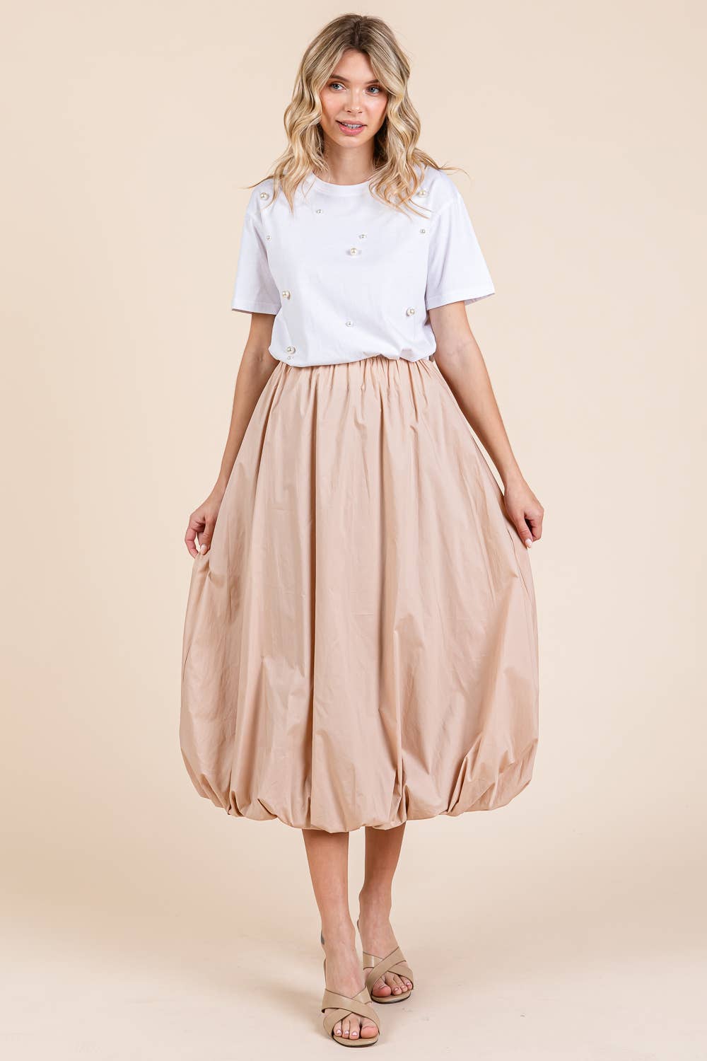 High-Waisted Midi Bubble Skirt