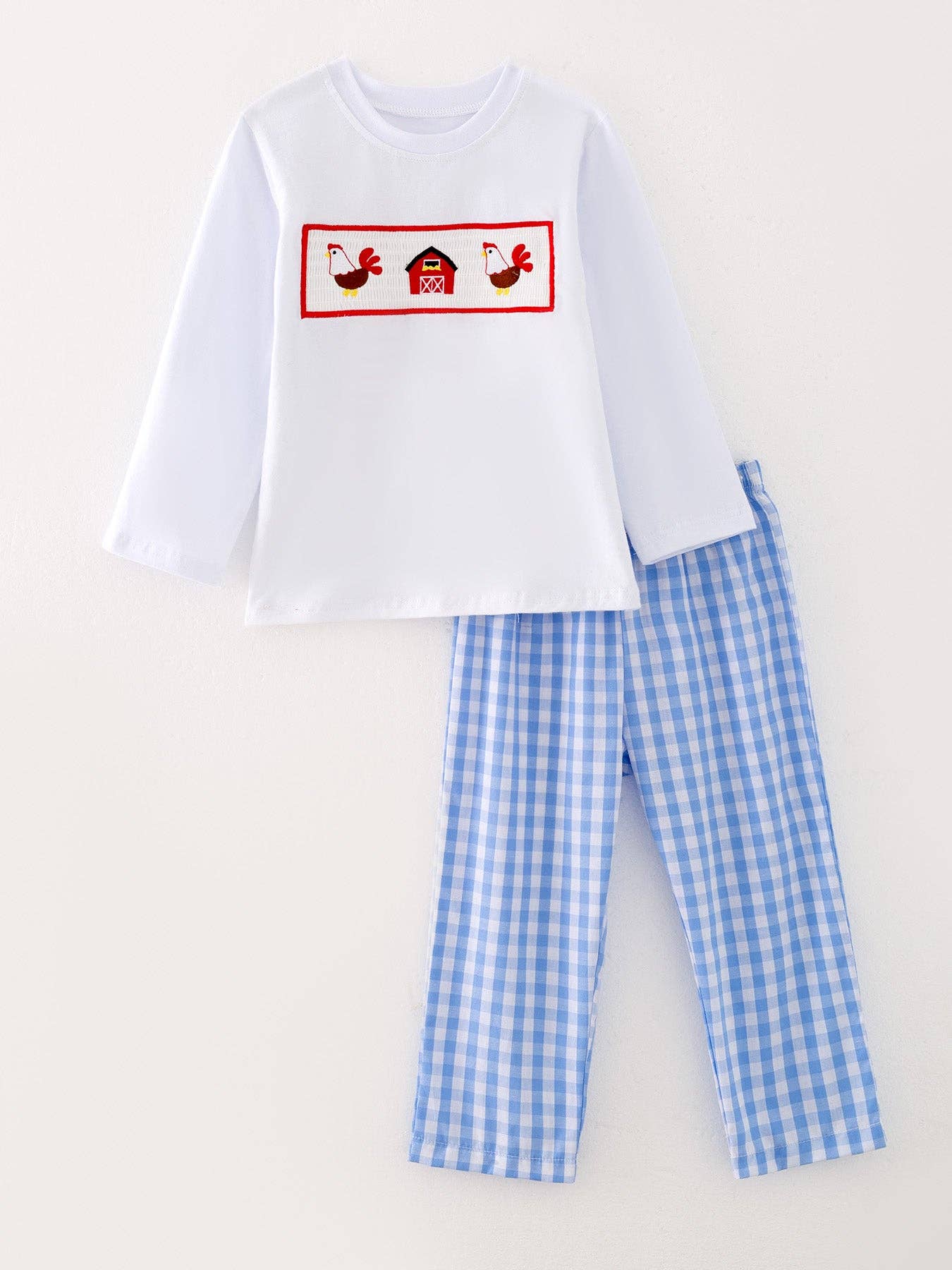 Chicken Blue Smocking Embroidered Boys Outfits
