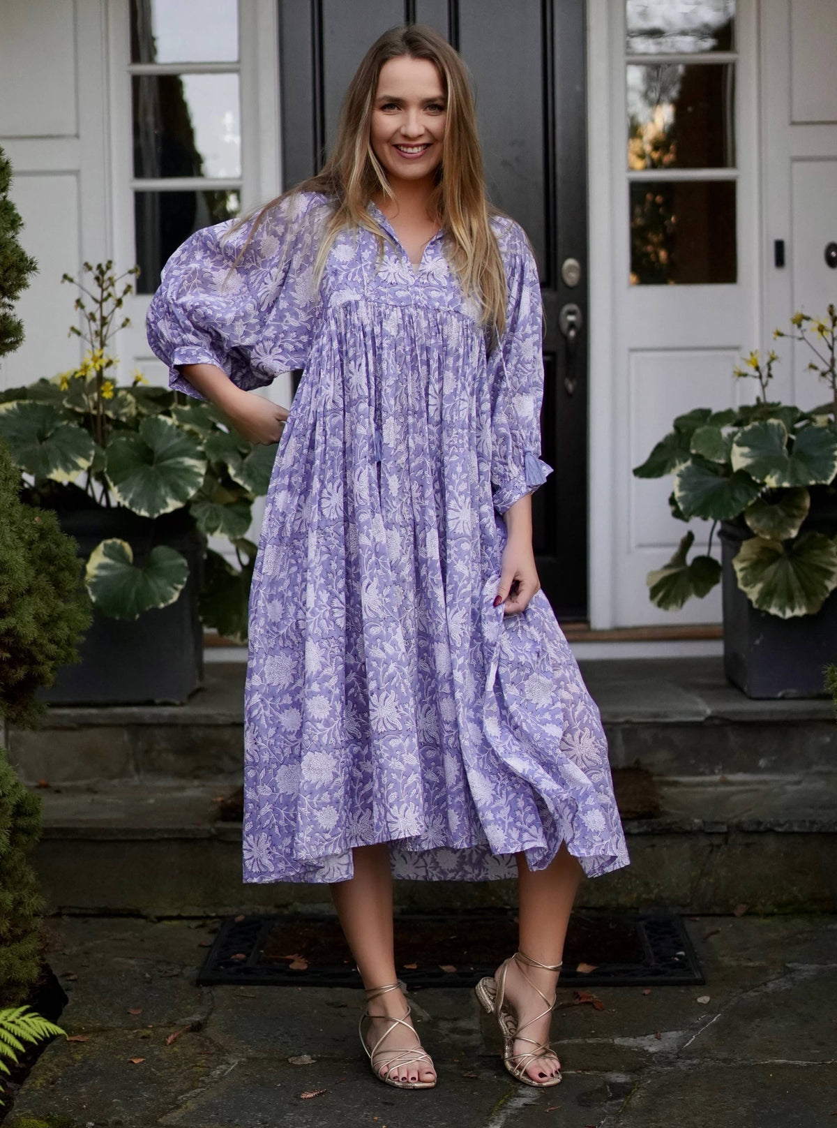 Mylah Midi Dress Block Printed Grey Multi