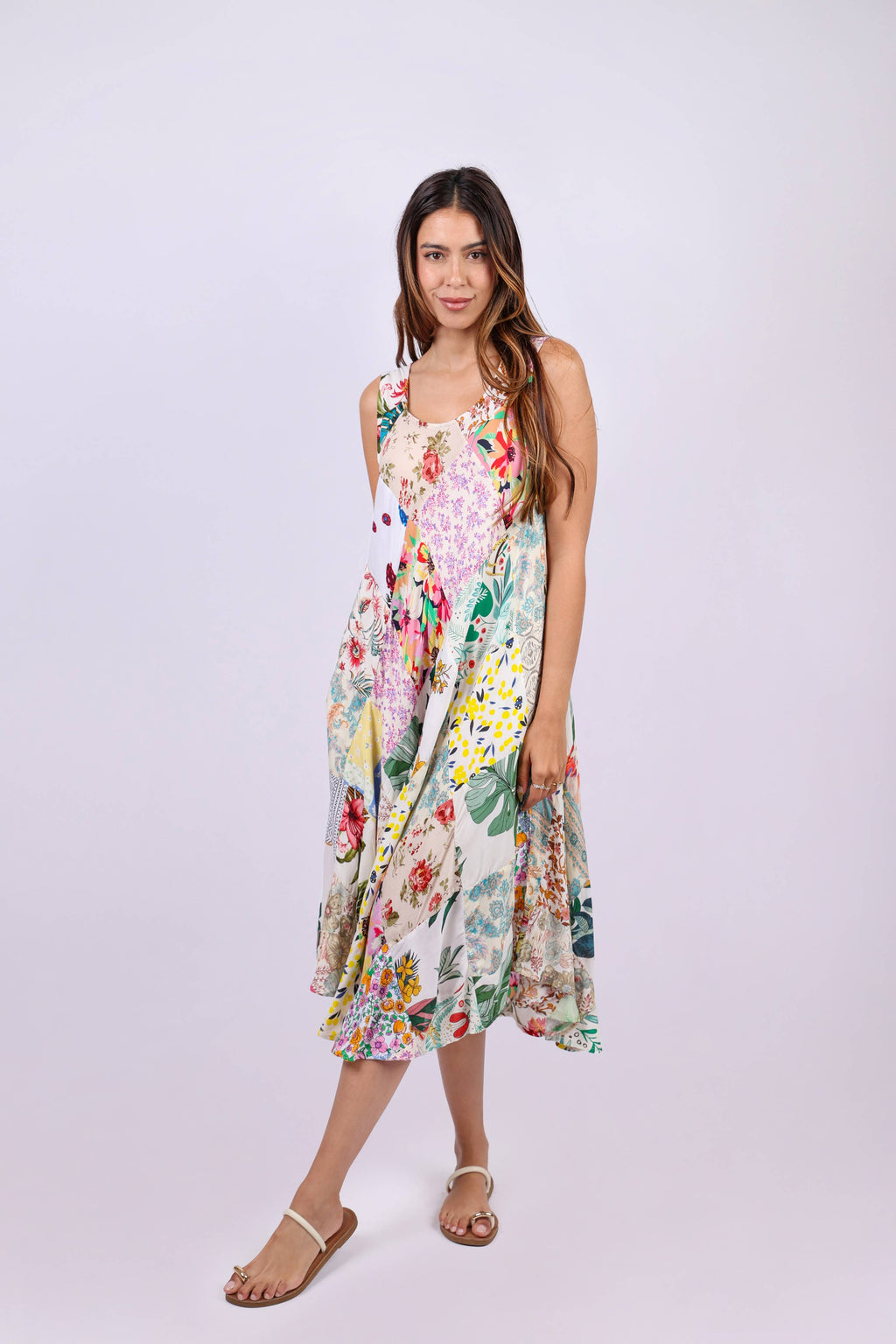 White Floral Umbrella Dress in Upcycled Patchwork