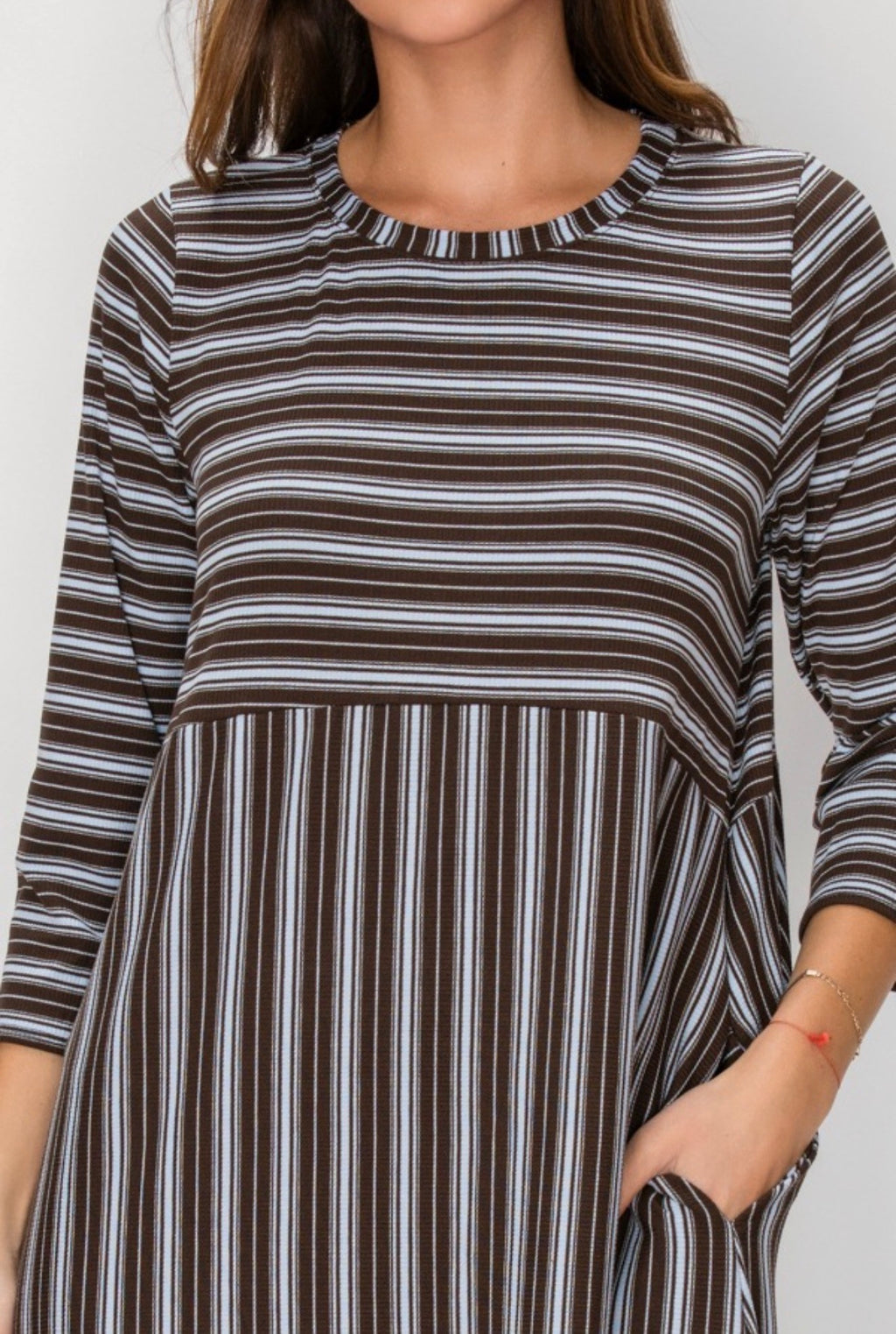 Brown & Blue Stripe Comfy Dress