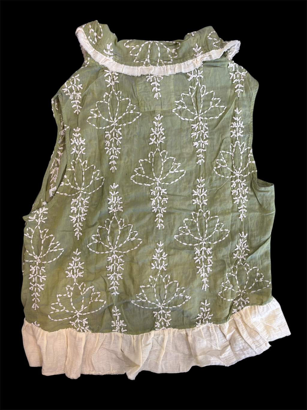 Green Embroidery Ruffle Vest
