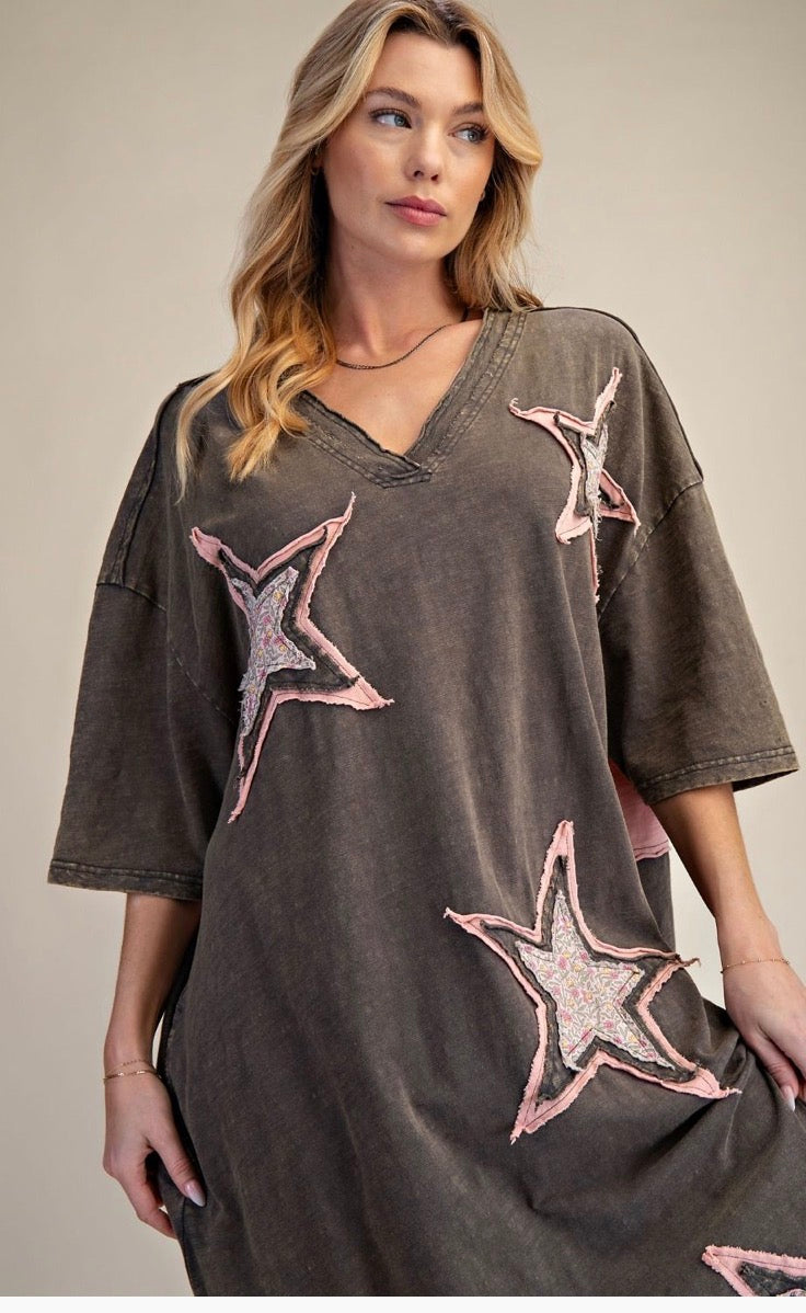 Star Patch Dress -Ash