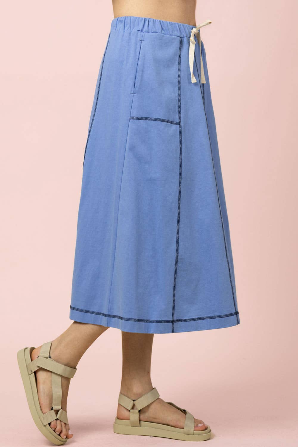 Blue Knit Midi Skirt