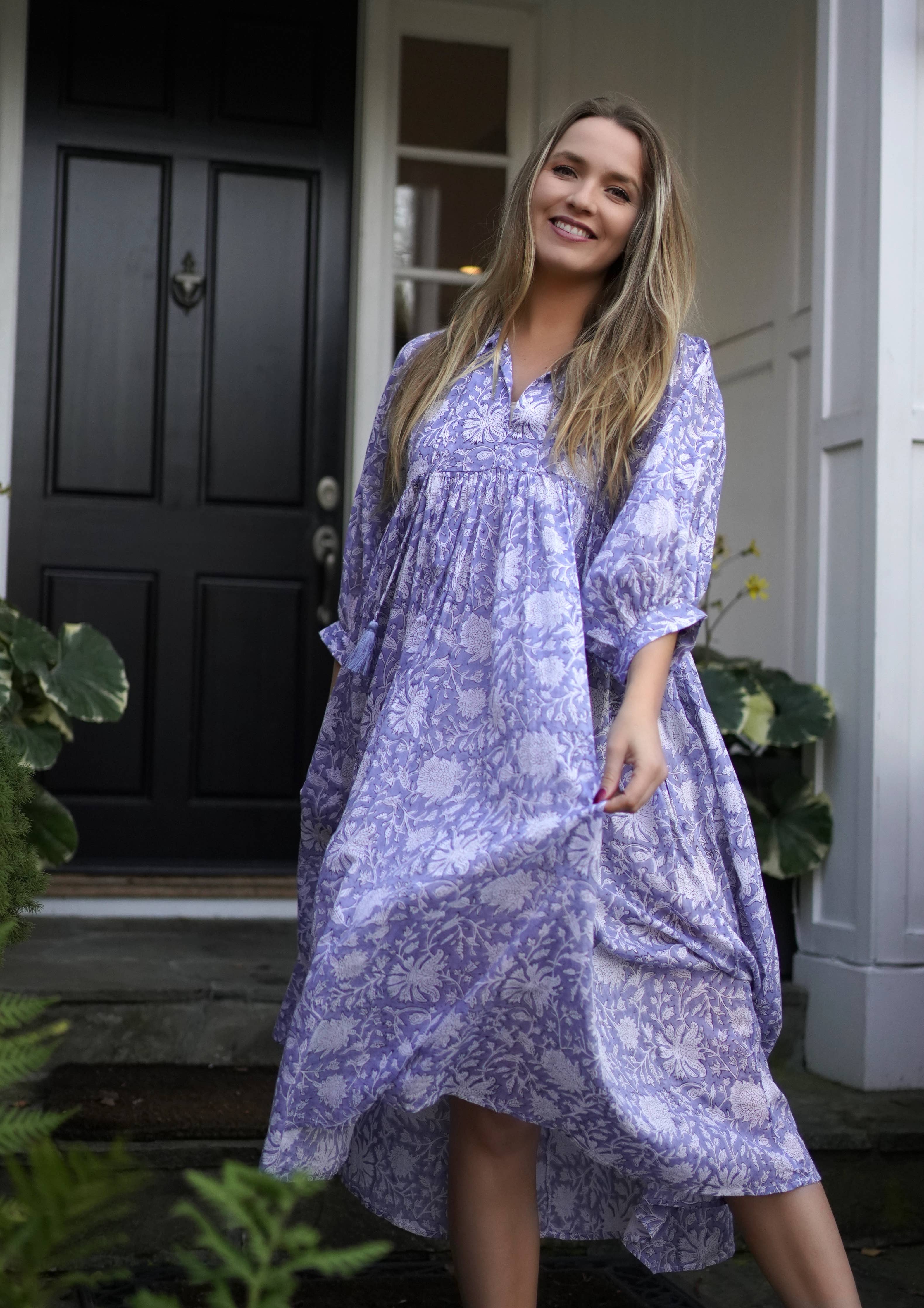 Mylah Midi Dress Block Printed Grey Multi