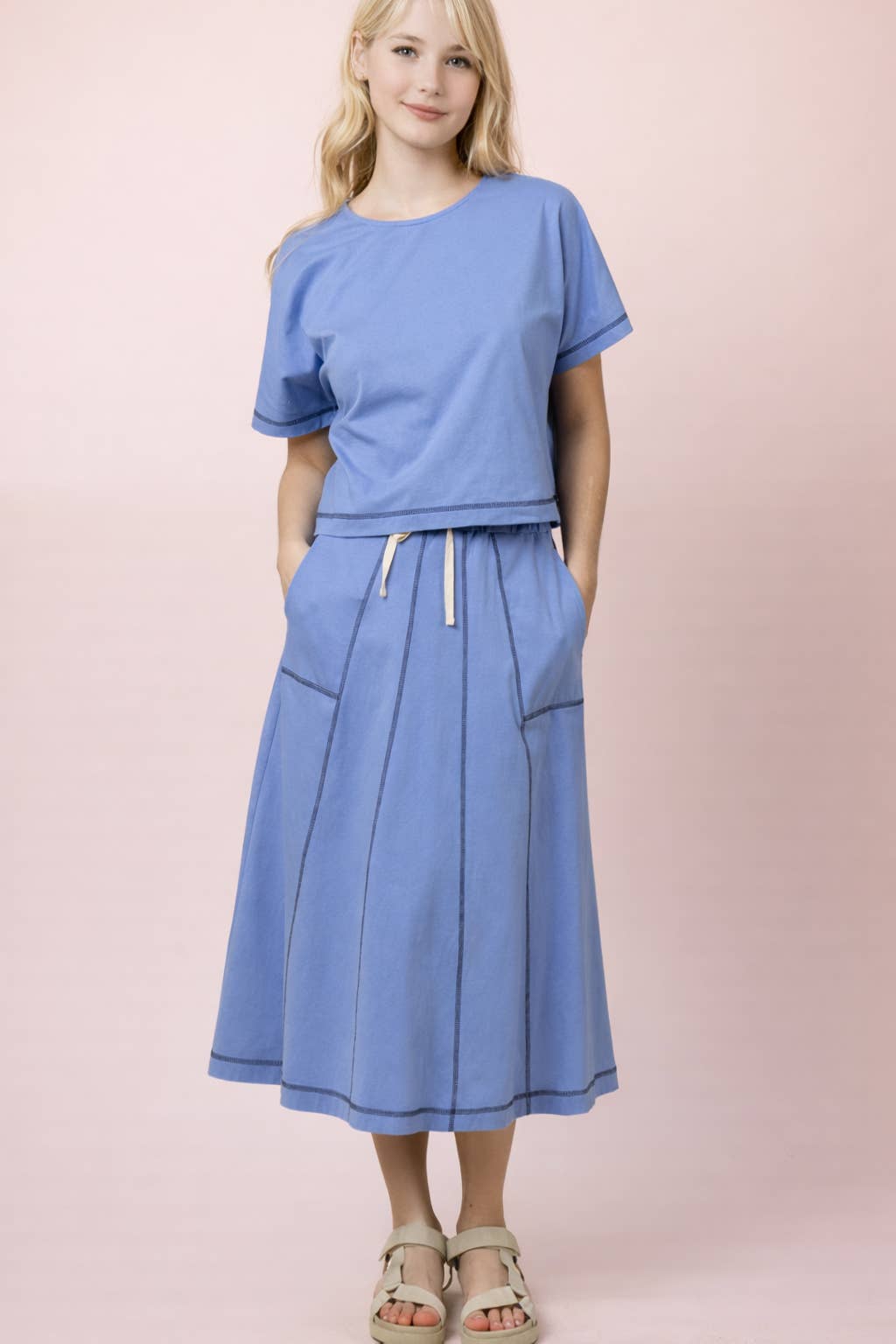 Blue Knit Midi Skirt