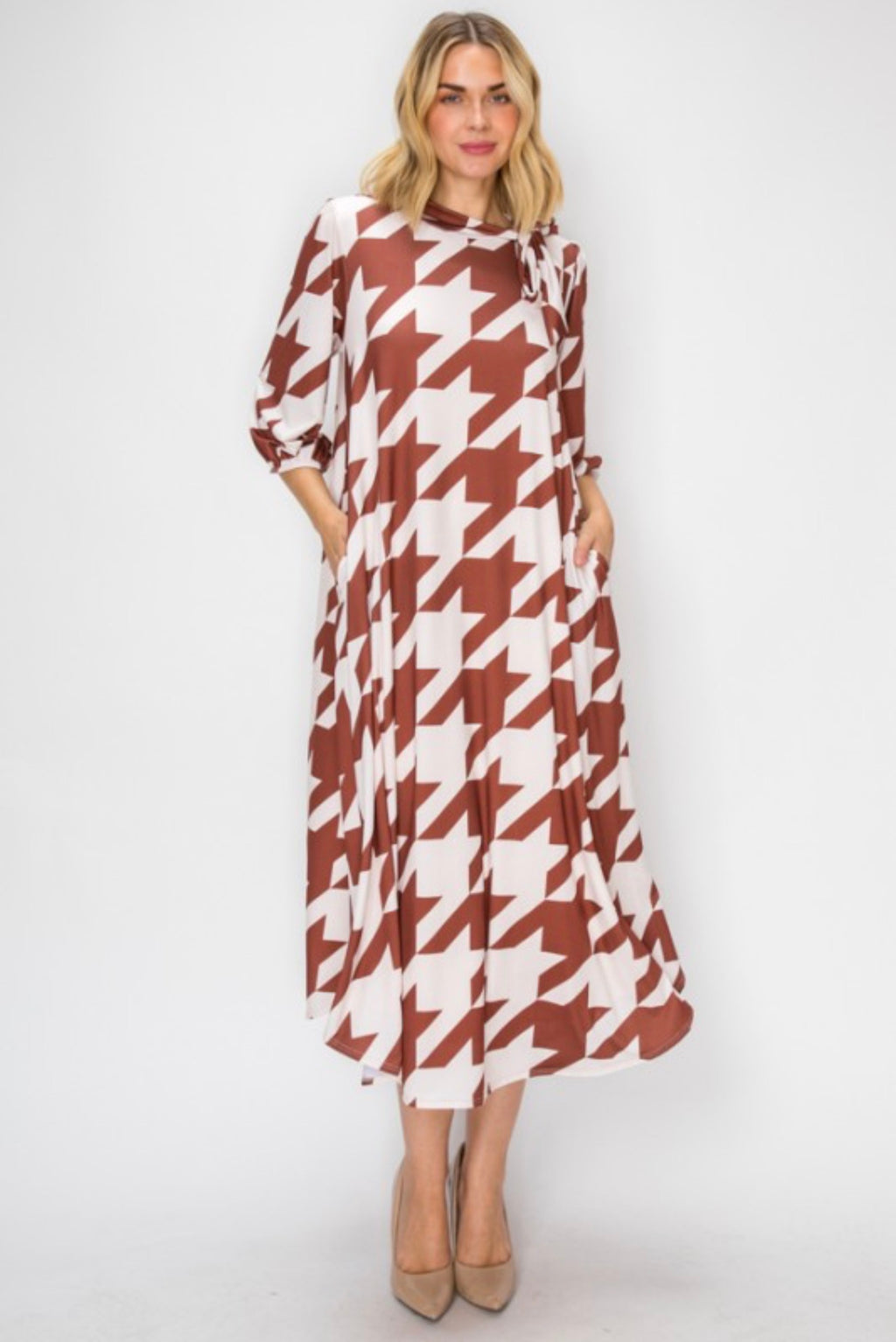 Alissa Dress - Brown Houndstooth