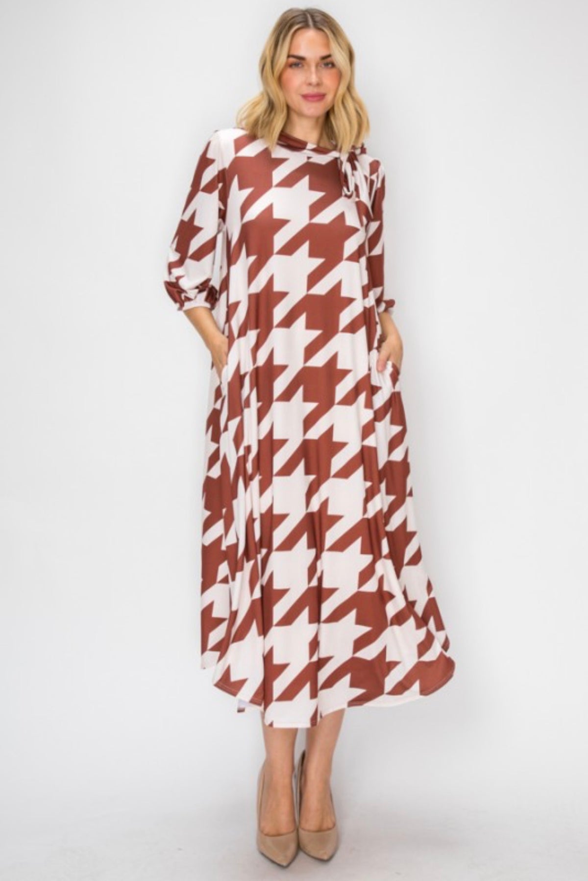 Alissa Dress - Brown Houndstooth