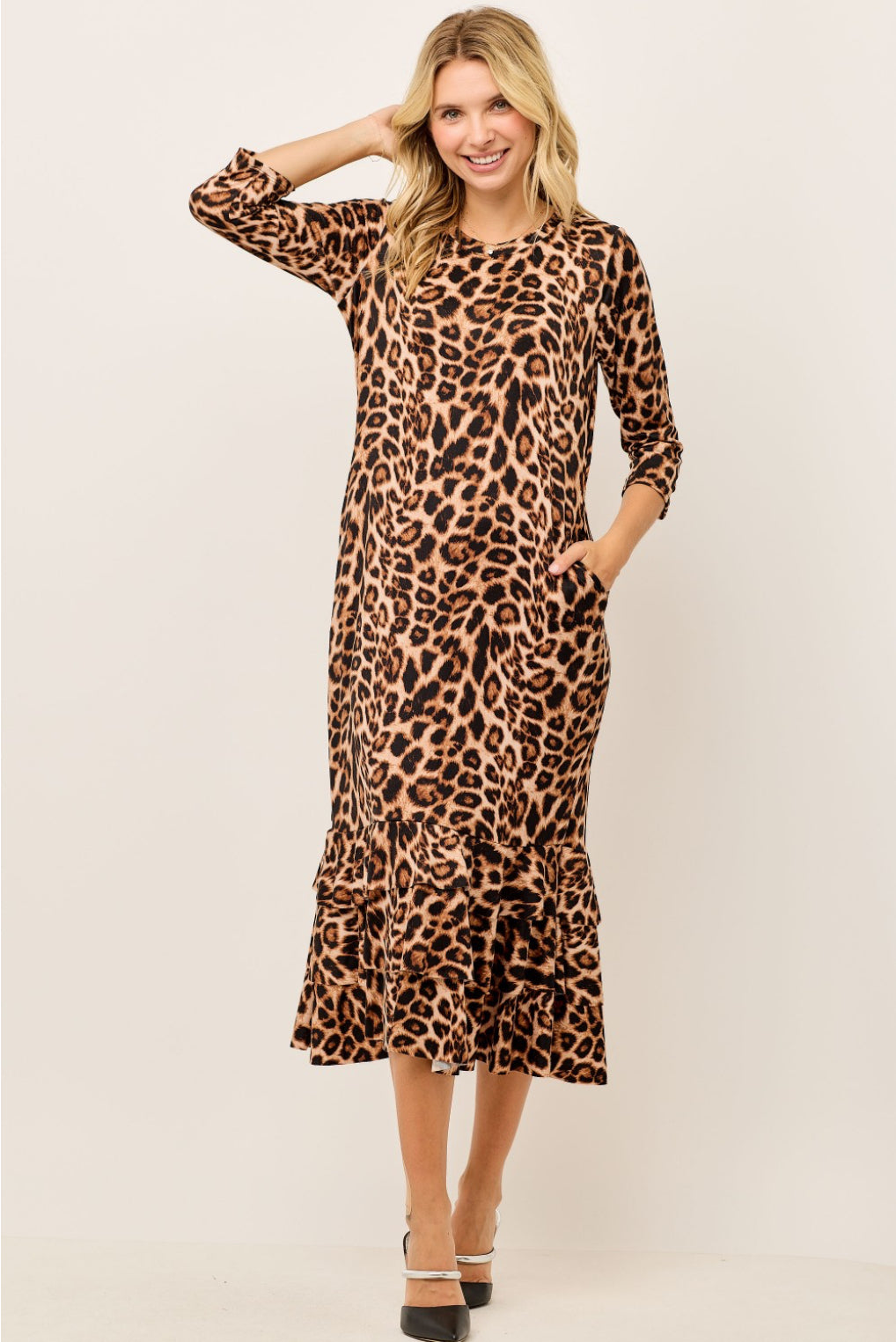 Plus size Leopard Layering Dress w/Bottom Ruffle