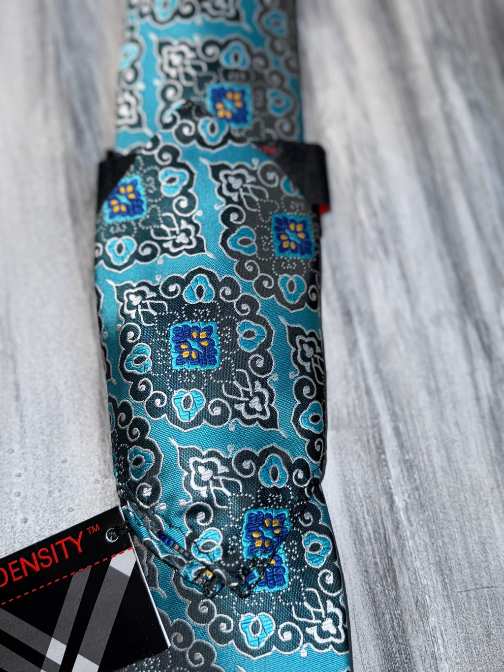 Abstract Ornamental Tie and Hanky Set - Teal