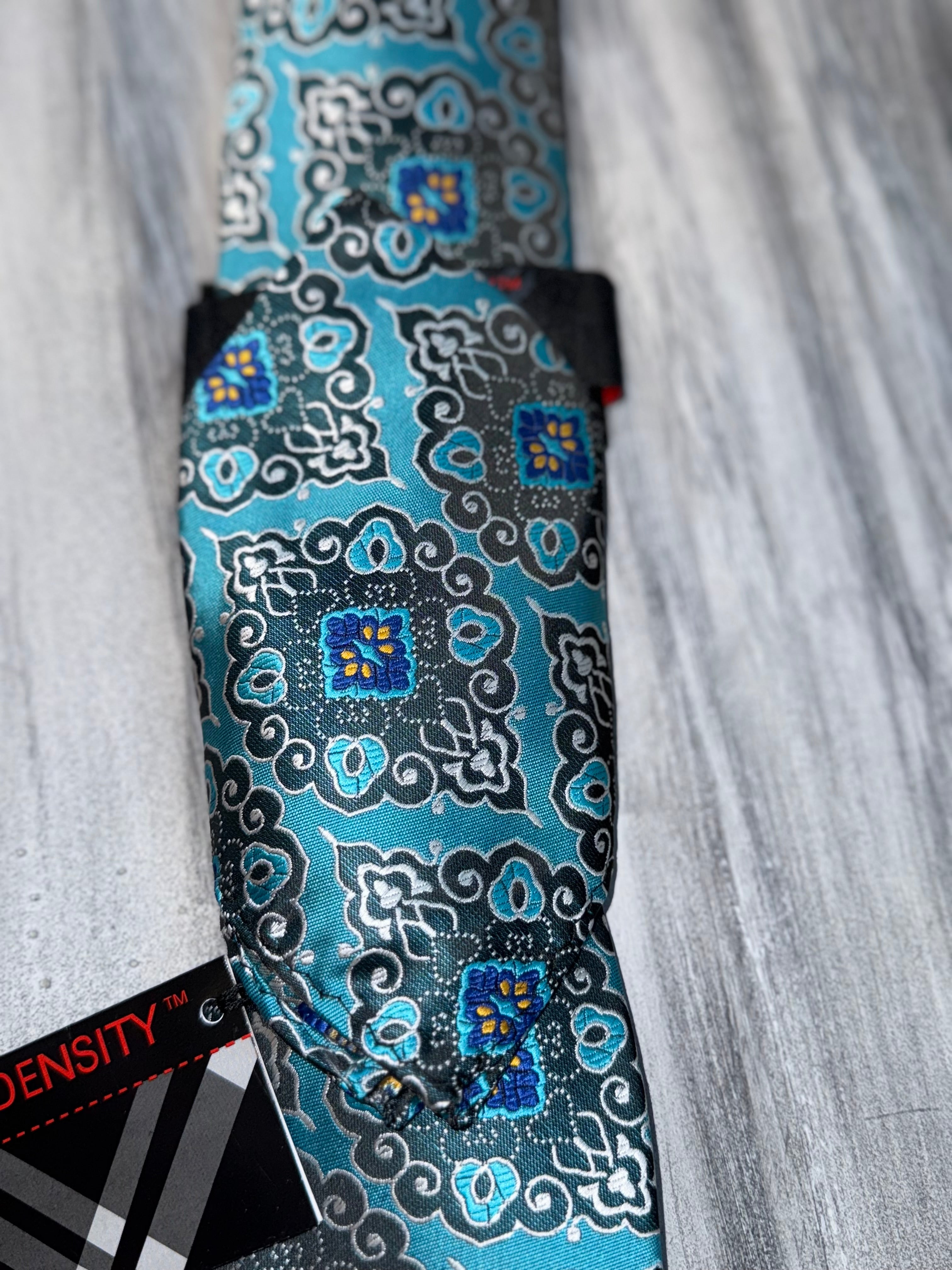 Abstract Ornamental Tie and Hanky Set - Teal