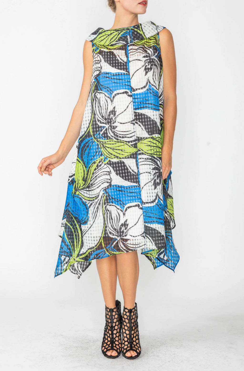 Blue Cowl-Neck Sleeveless Asymmetrical Dress