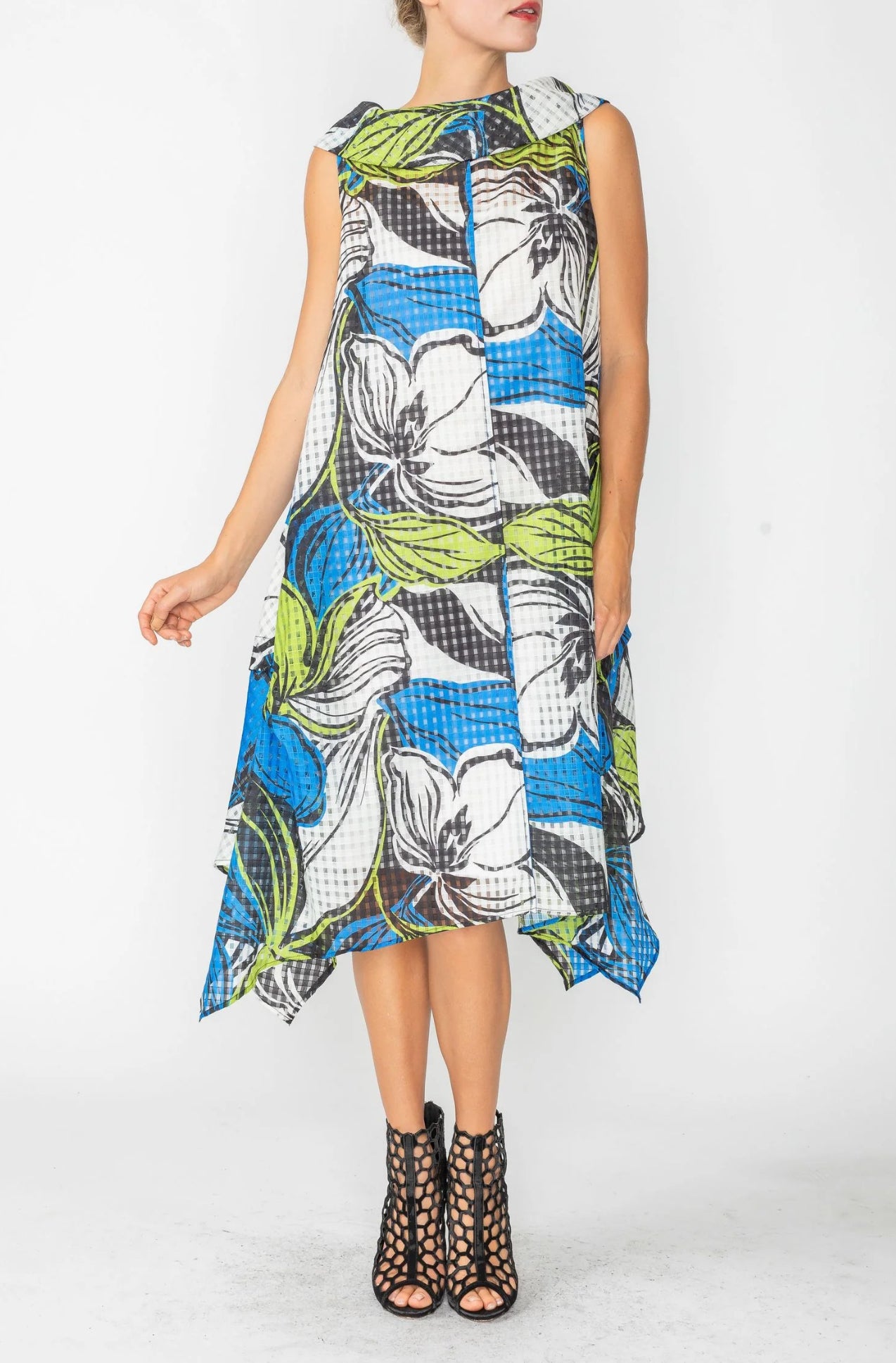 Blue Cowl-Neck Sleeveless Asymmetrical Dress