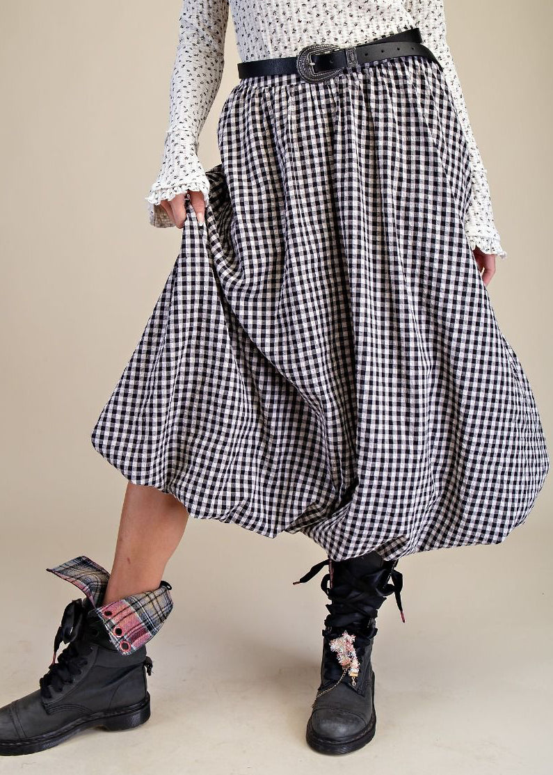 Gingham Bubble Skirt - Black