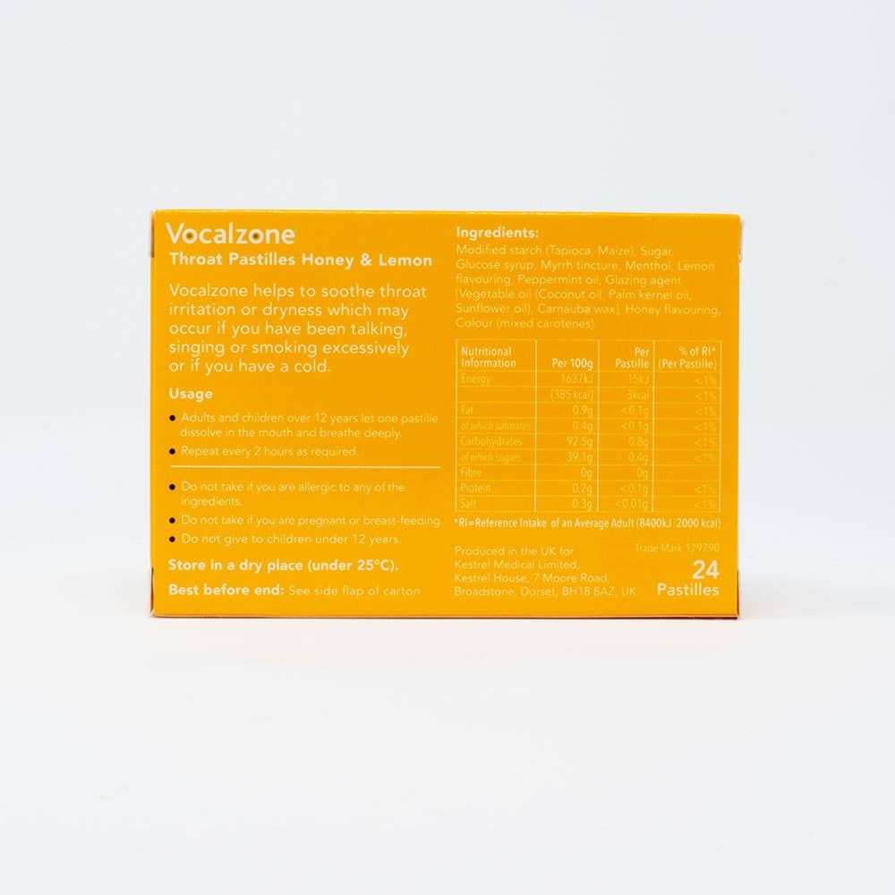 Vocalzone Throat Pastilles – Honey & Lemon