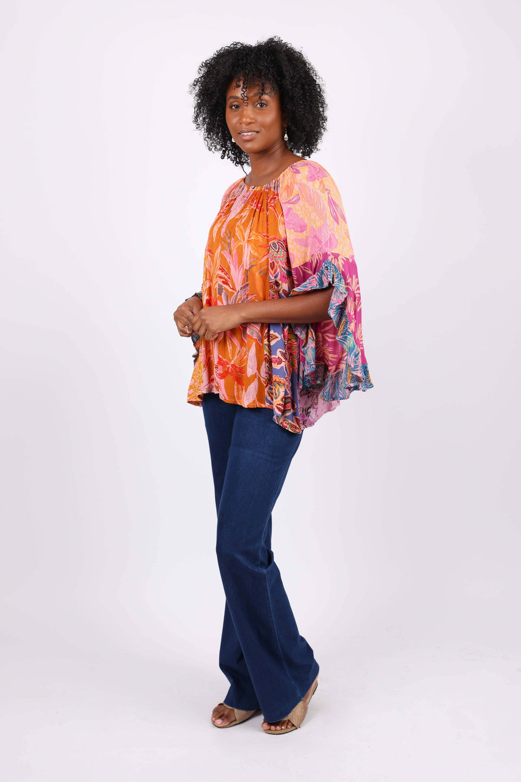 Flair Sleeve Floral Blouse: Rose Meadow Patchwork