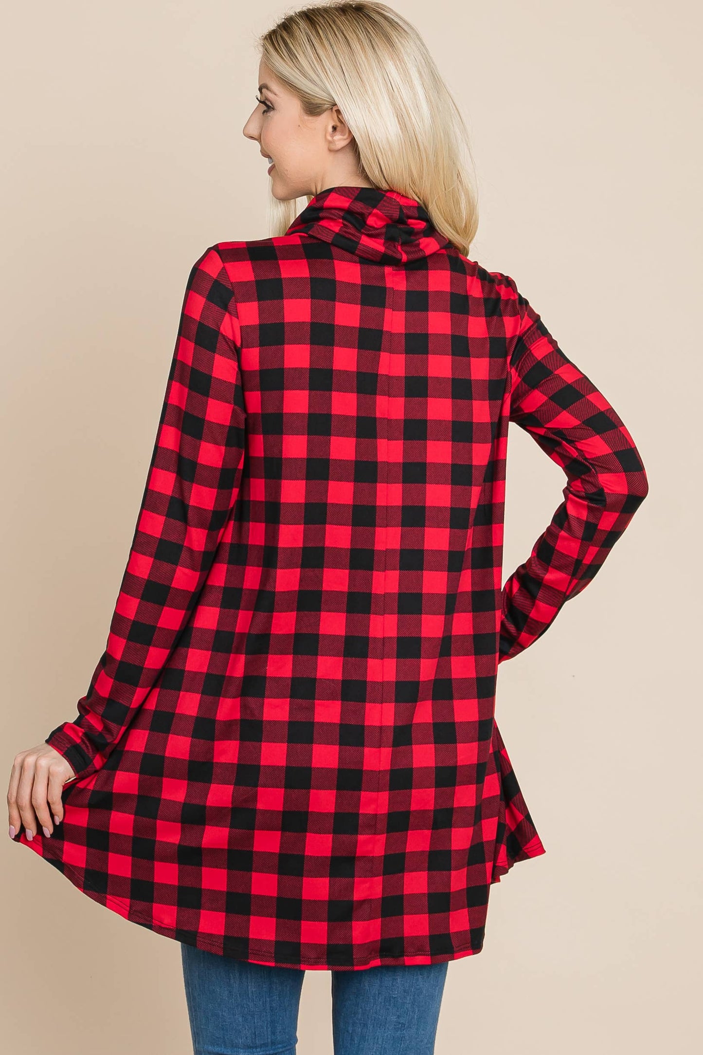 Red Check Cowl Neck Tunic