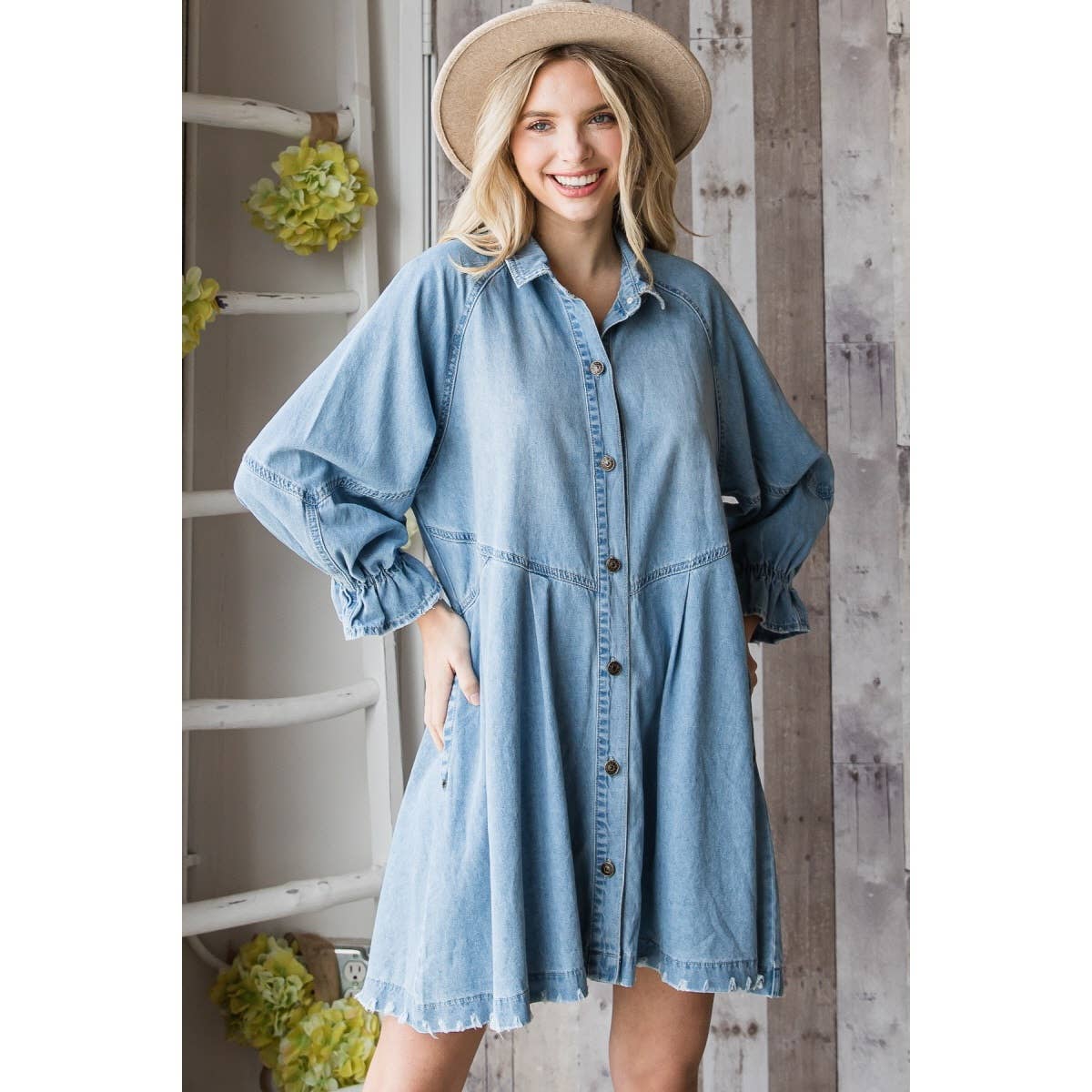 Overfit Button Down Denim Shirt Dress *Final Sale*