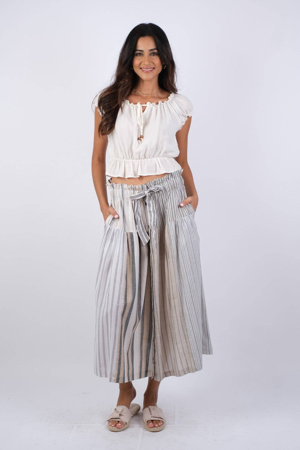 Ethereal Stripes Boho Chic Summer Button Skirt