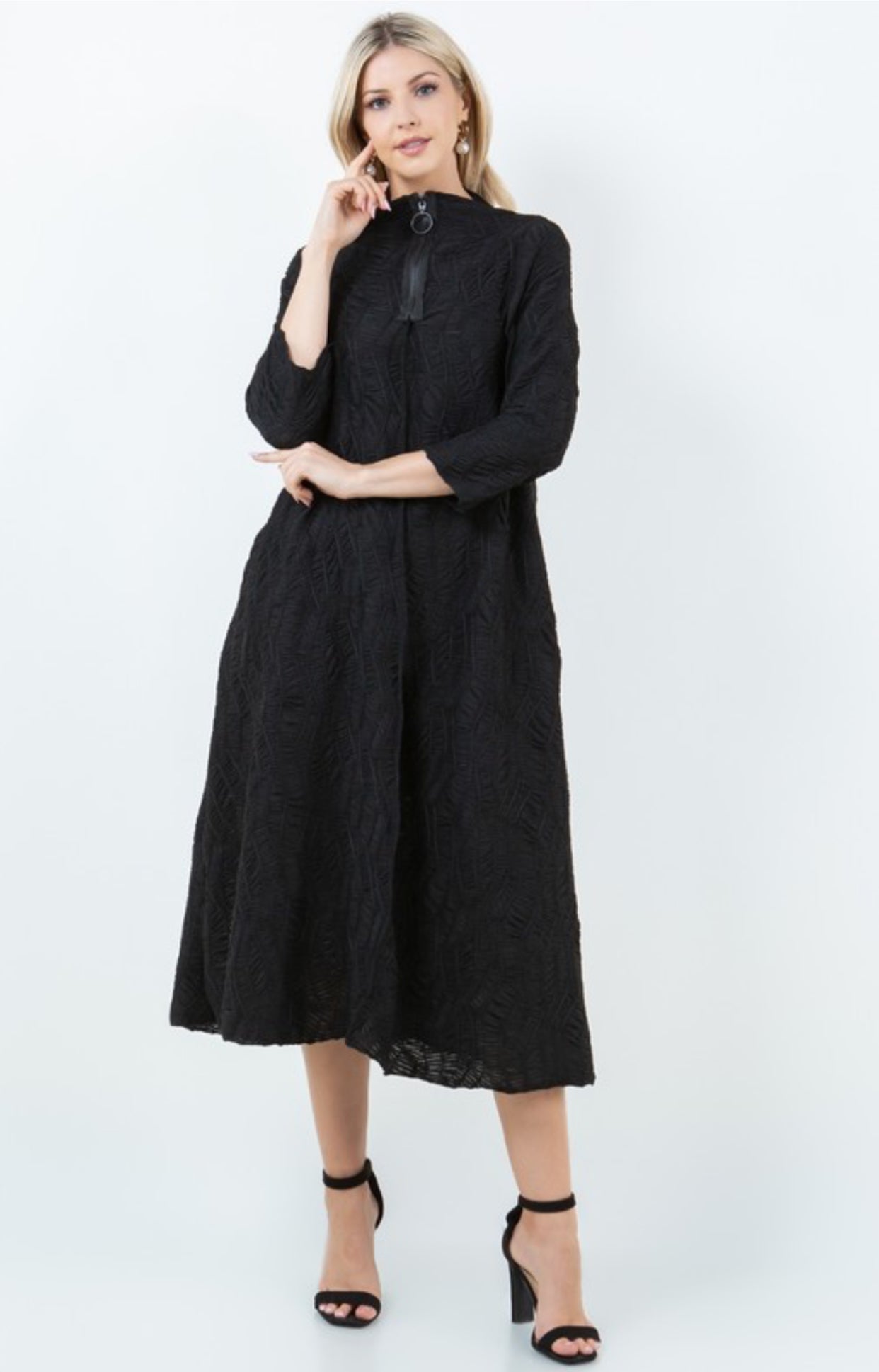 3/4 Zip Asymmetrical MIDI Dress