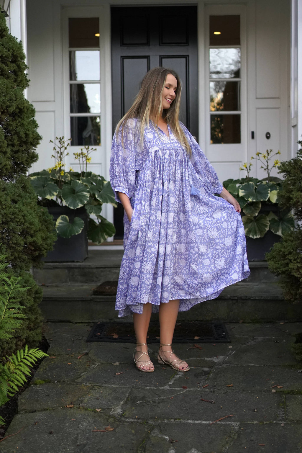 Mylah Midi Dress Block Printed Grey Multi