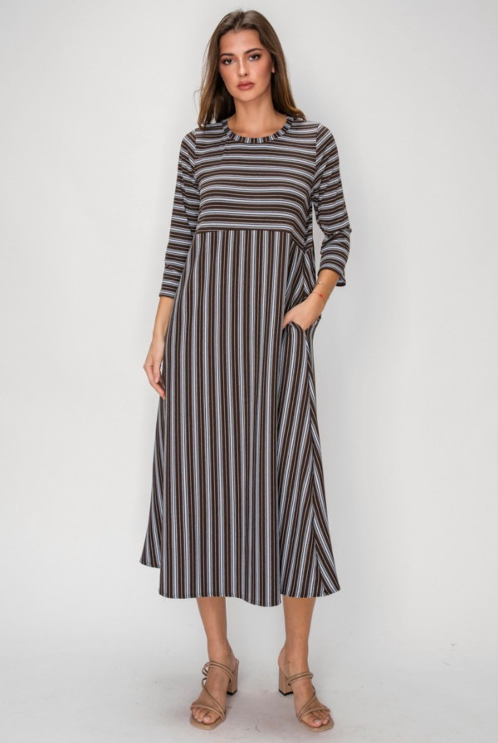 Brown & Blue Stripe Comfy Dress