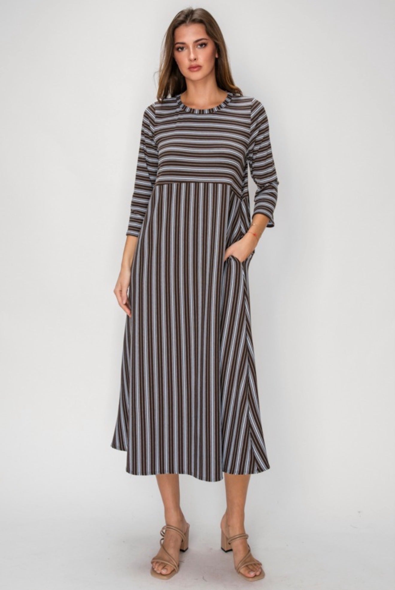 Brown & Blue Stripe Comfy Dress