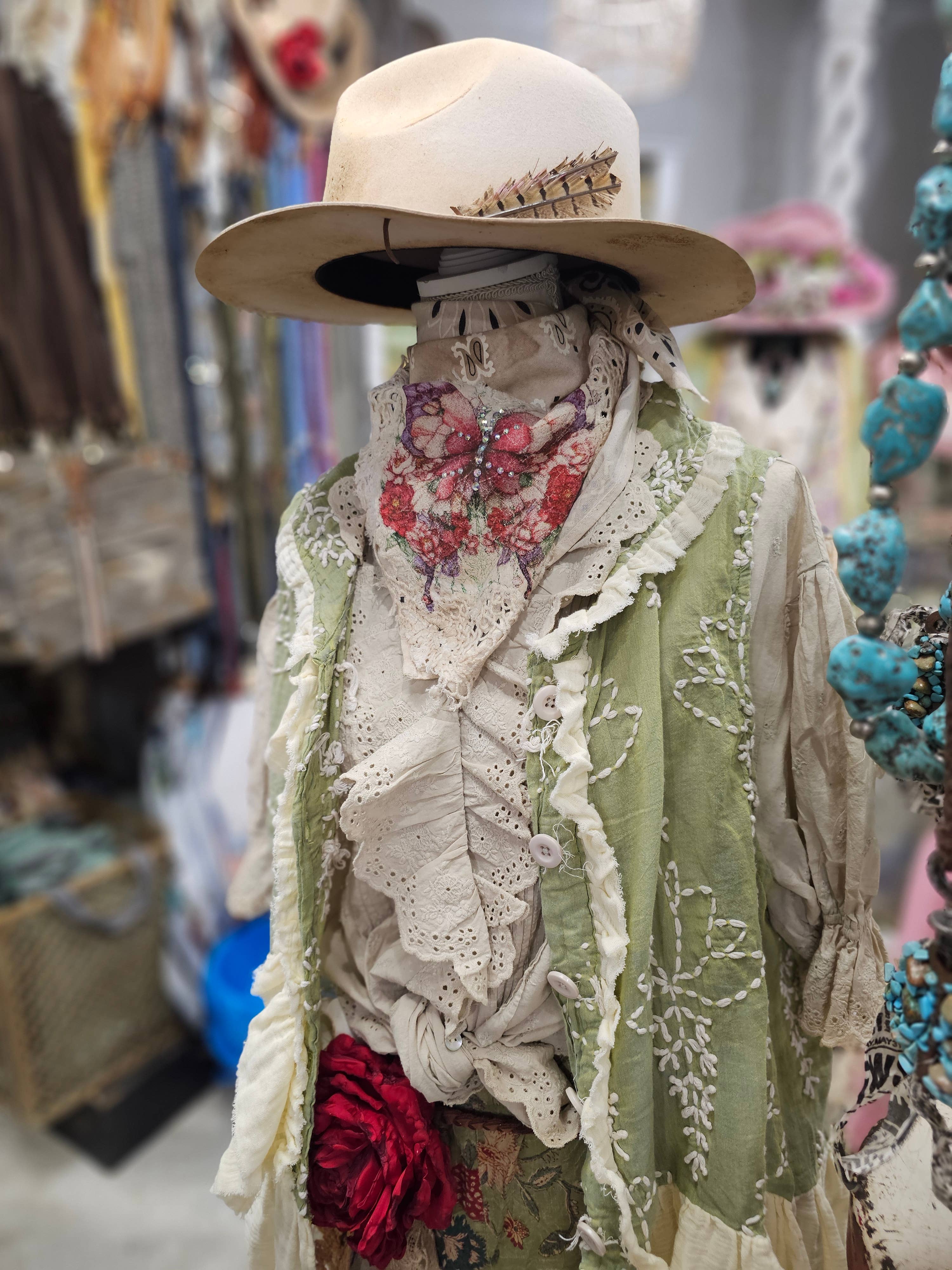 Green Embroidery Ruffle Vest