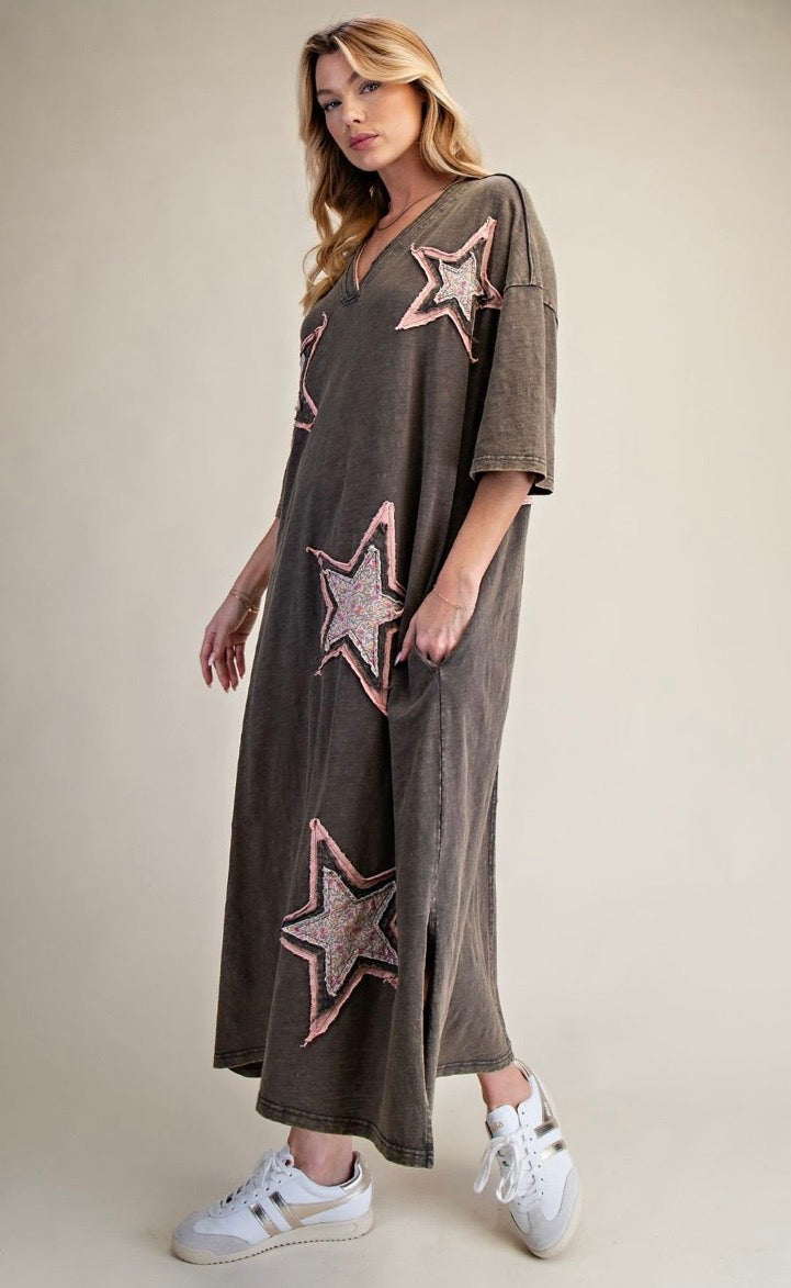 Star Patch Dress -Ash