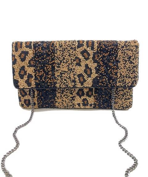 CHEETAH MULTI STIPED BEADED CLUTCH