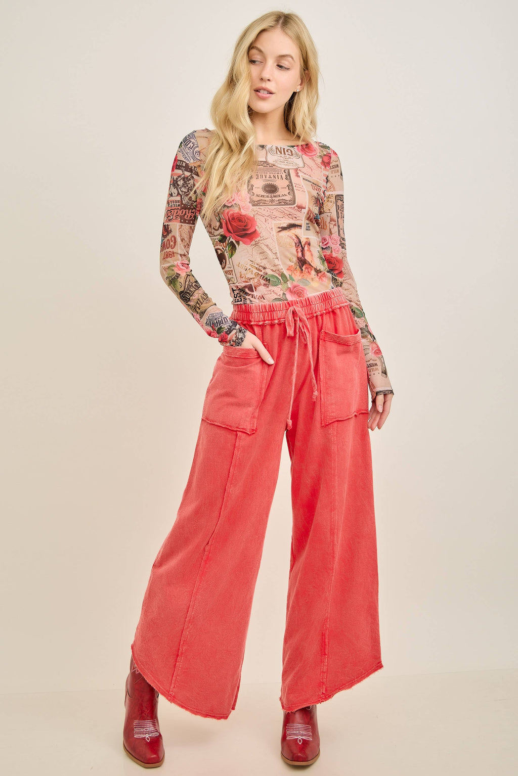 Vintage-inspired Collage Printed mesh layering top